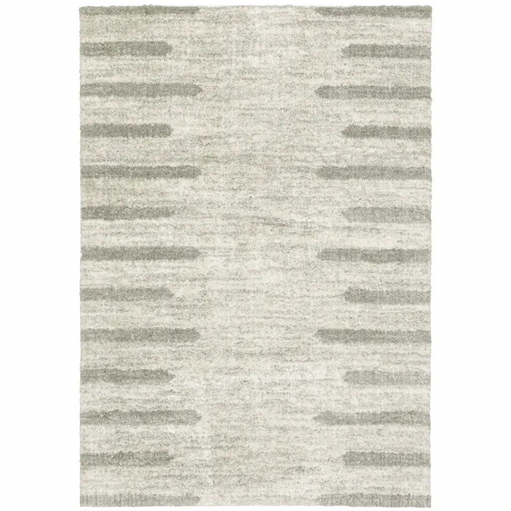 5' X 8' Ivory And Grey Geometric Shag Power Loom Stain Resistant Area Rug - Image 2