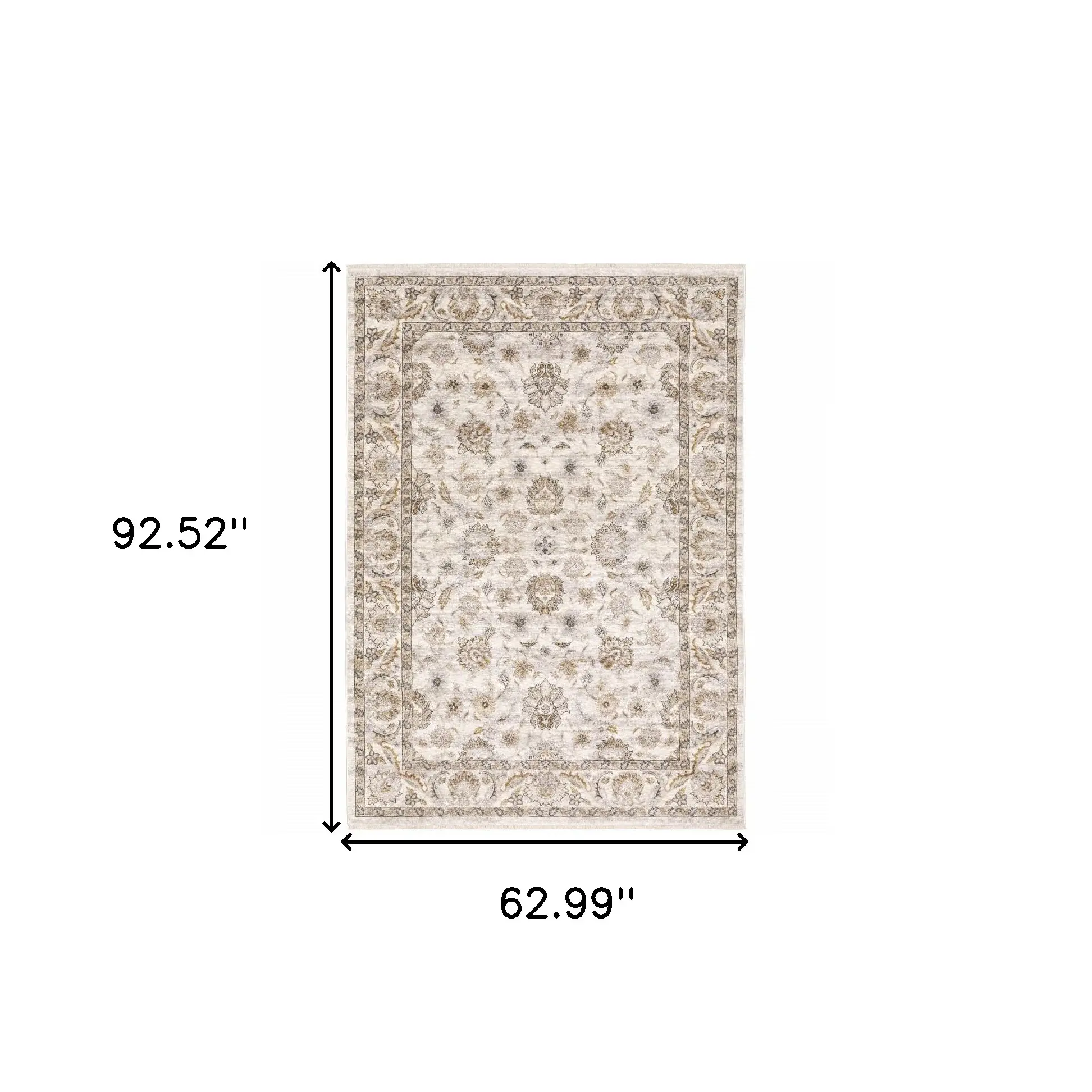5' X 8' Ivory And Grey Oriental Power Loom Stain Resistant Area Rug With Fringe - Image 3