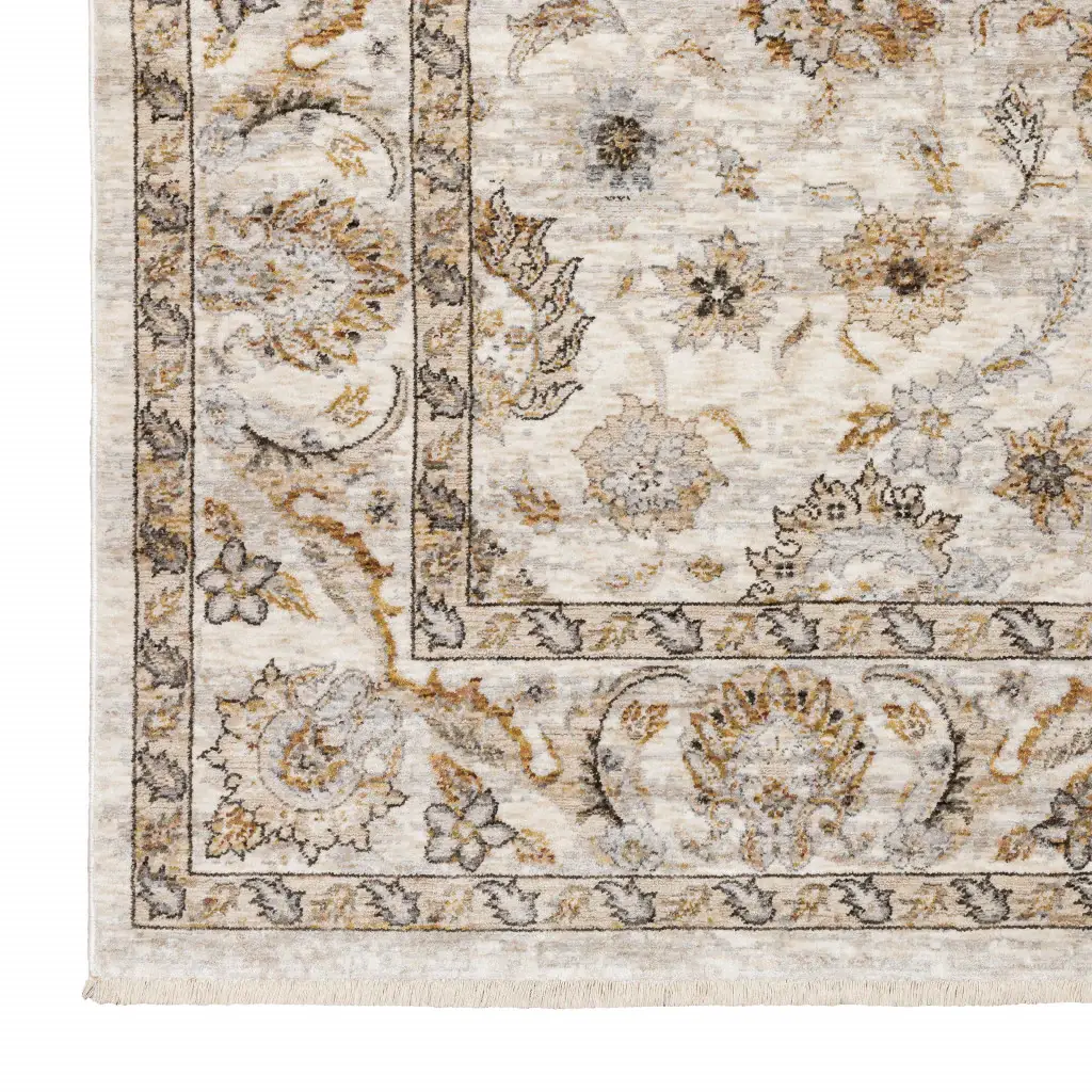 5' X 8' Ivory And Grey Oriental Power Loom Stain Resistant Area Rug With Fringe - Image 4
