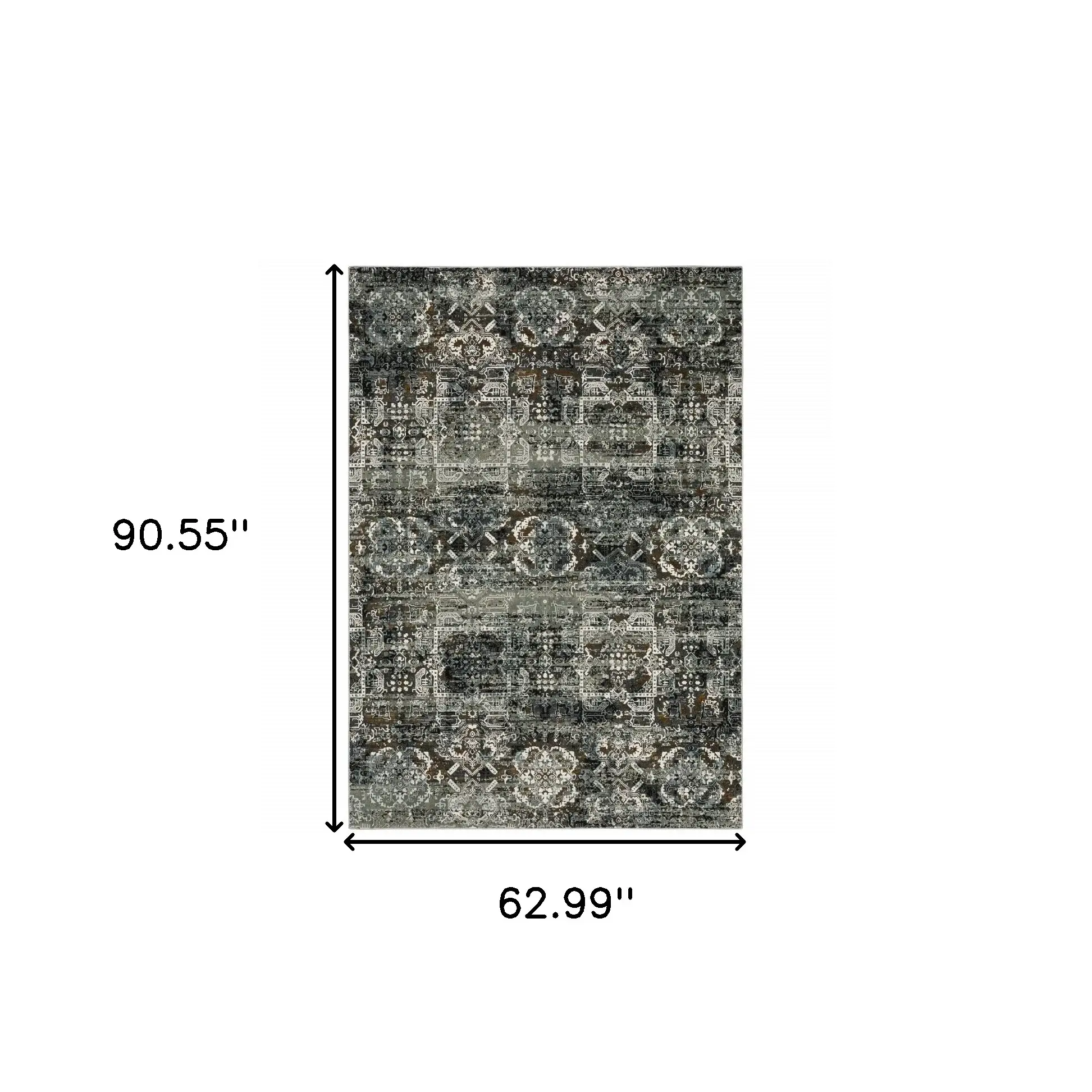 5' X 8' Ivory Charcoal Grey Blue Rust Gold And Brown Oriental Power Loom Stain Resistant Area Rug - Image 3