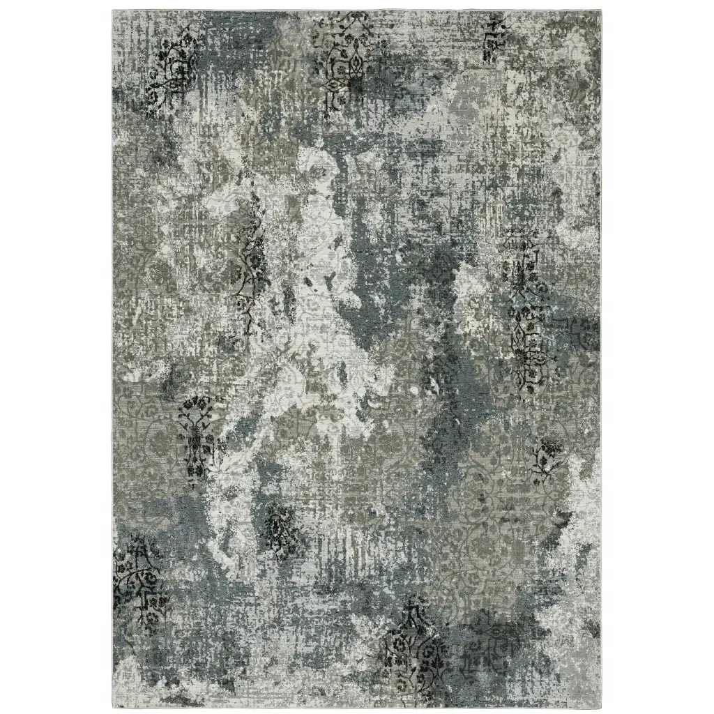 5' X 8' Ivory Grey Charcoal Blue And Navy Abstract Power Loom Stain Resistant Area Rug - Image 2
