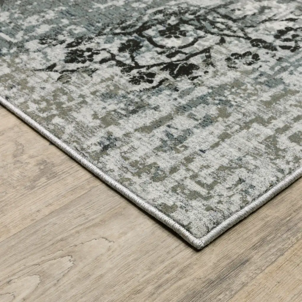 5' X 8' Ivory Grey Charcoal Blue And Navy Abstract Power Loom Stain Resistant Area Rug - Image 4