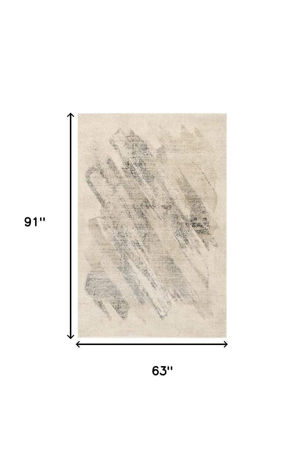 5' X 8' Ivory Grey Machine Woven Abstract Brushstrokes Indoor Area Rug - Image 3
