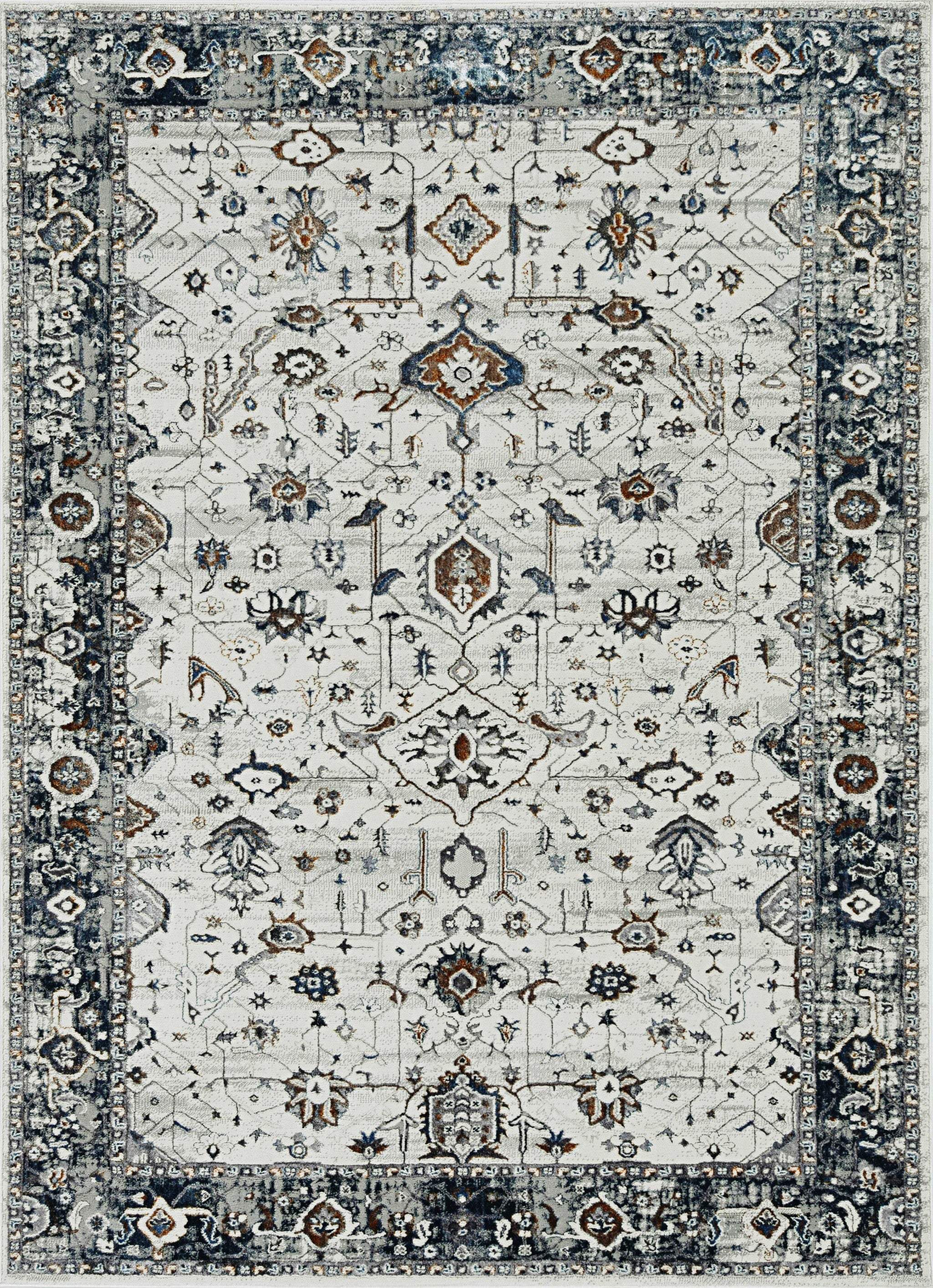 5' X 8' Ivory Grey Machine Woven Traditional Indoor Area Rug - Image 2