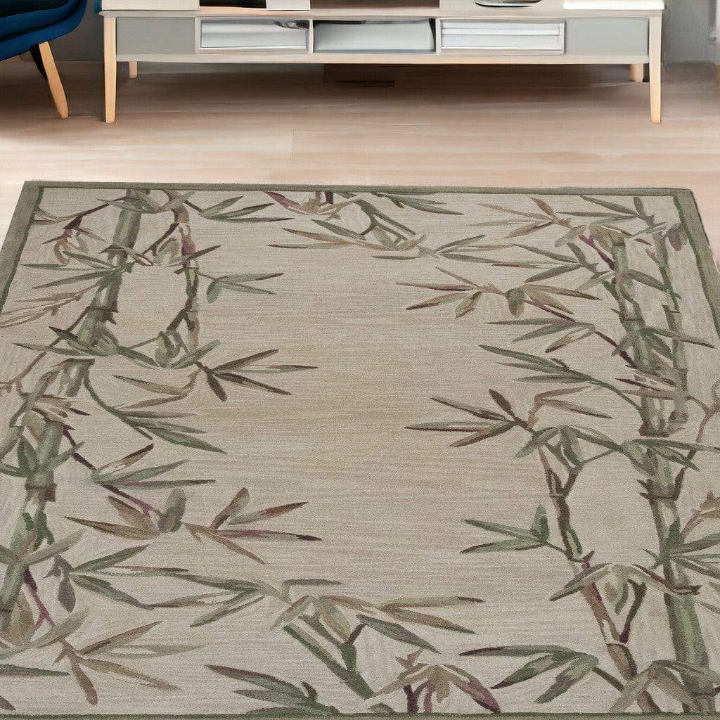 5' X 8' Ivory Hand Tufted Bordered Bamboo Indoor Area Rug - Image 2