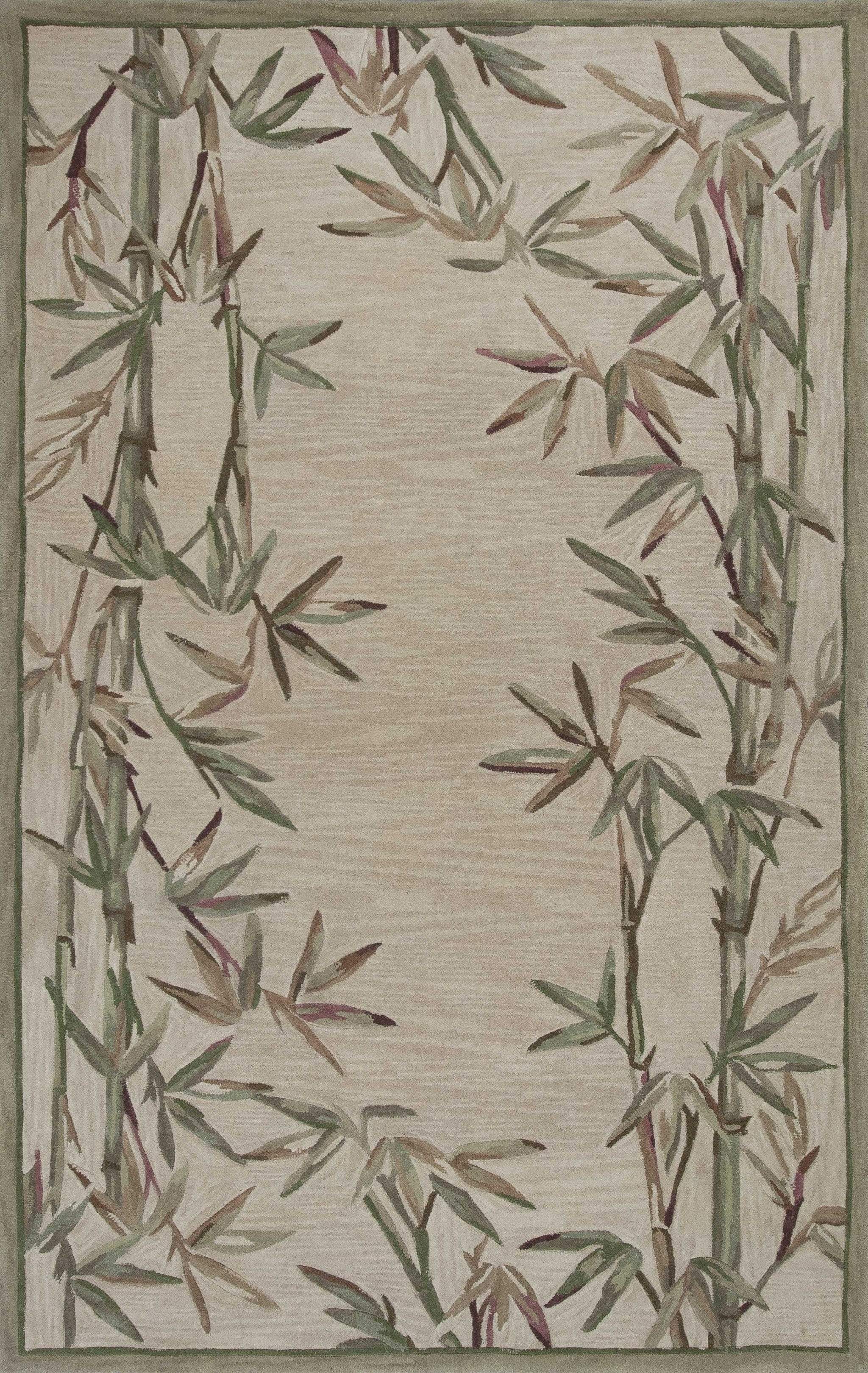 5' X 8' Ivory Hand Tufted Bordered Bamboo Indoor Area Rug - Image 3