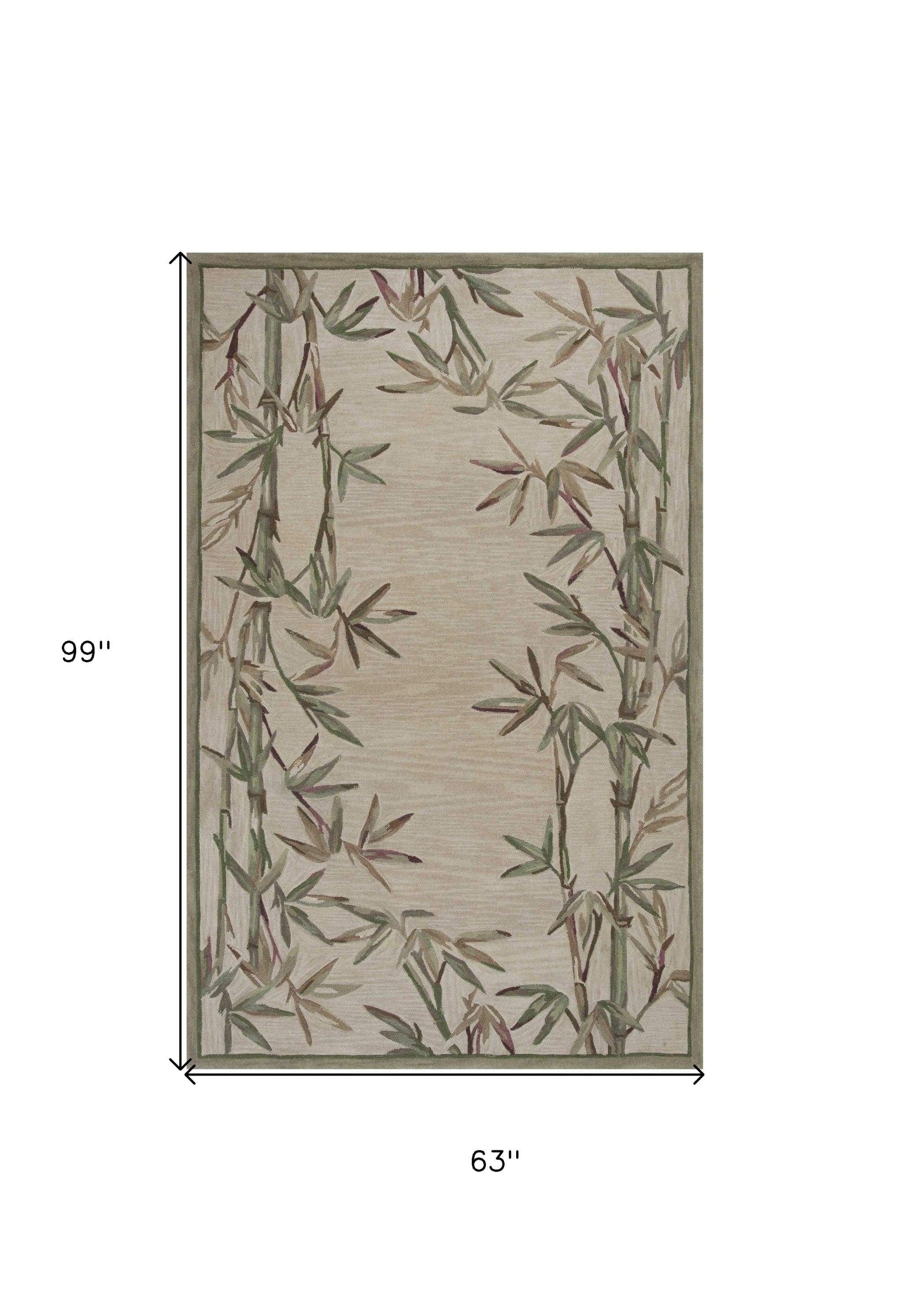 5' X 8' Ivory Hand Tufted Bordered Bamboo Indoor Area Rug - Image 8