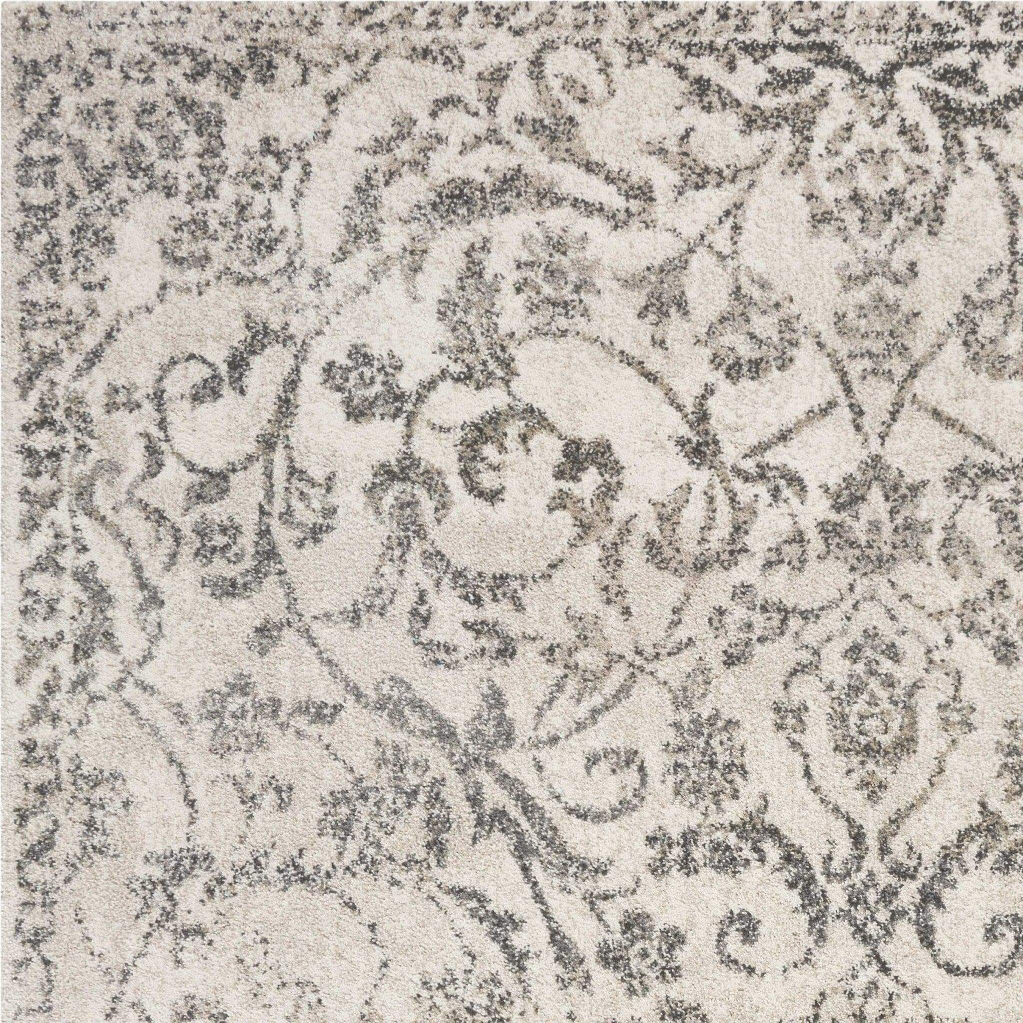 5' X 8' Ivory Machine Woven Distressed Traditional Floral Vines Indoor Area Rugg - Image 3