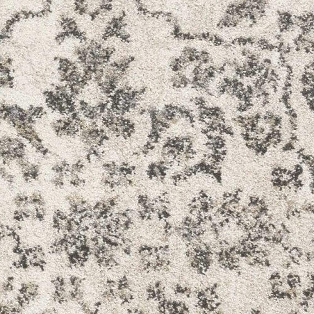 5' X 8' Ivory Machine Woven Distressed Traditional Floral Vines Indoor Area Rugg - Image 4