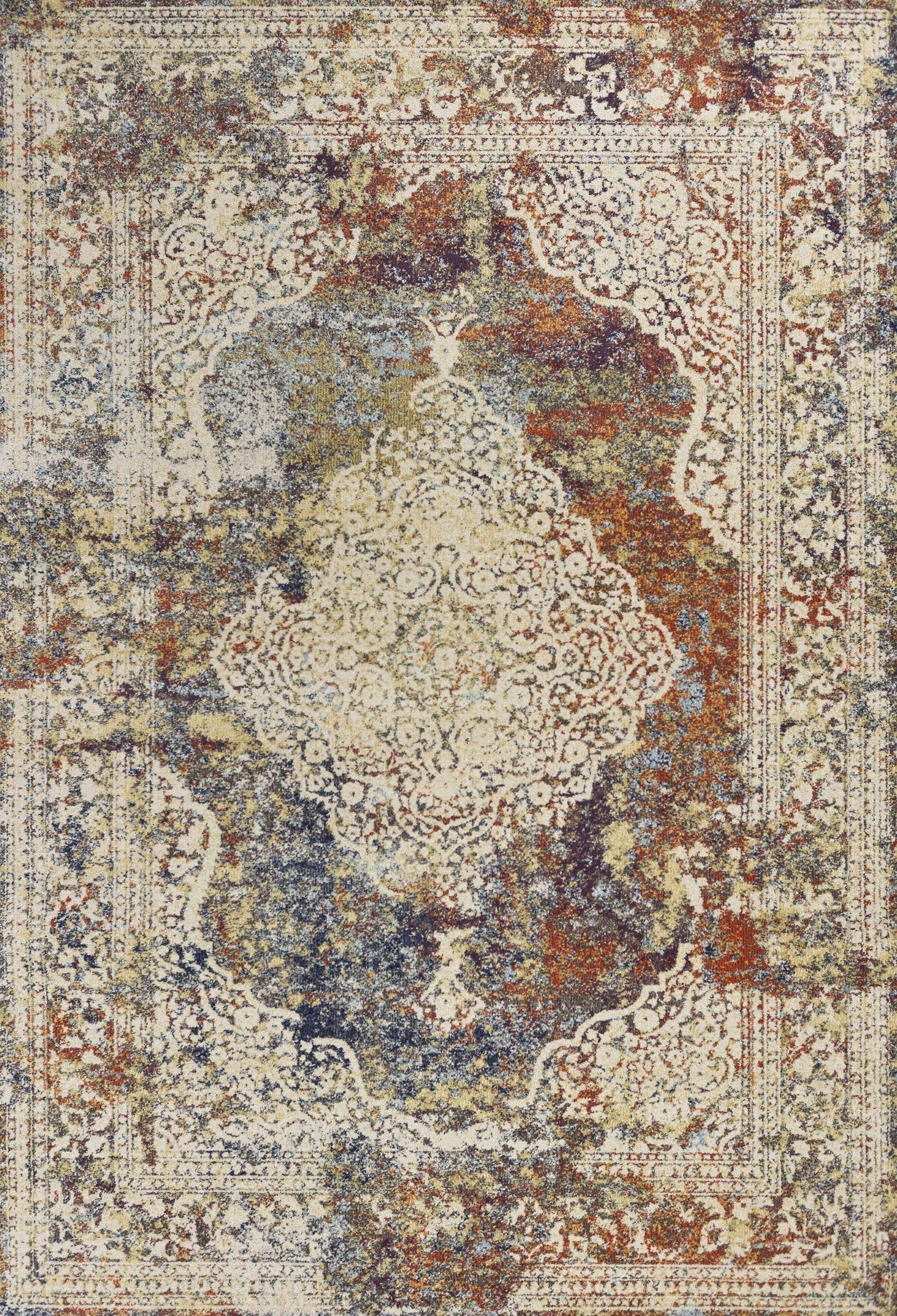 5' X 8' Ivory Navy and Orange Medallion Area Rug - Image 2