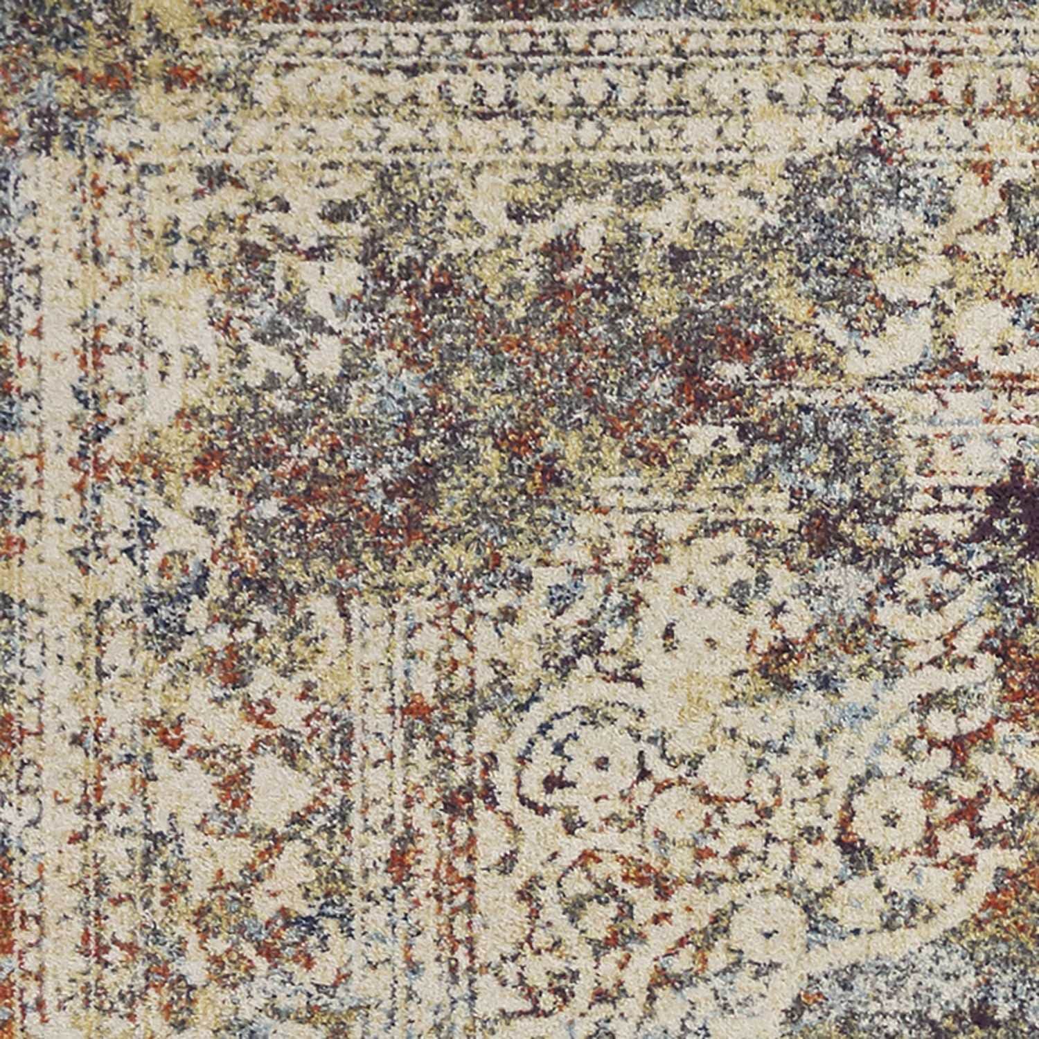 5' X 8' Ivory Navy and Orange Medallion Area Rug - Image 4