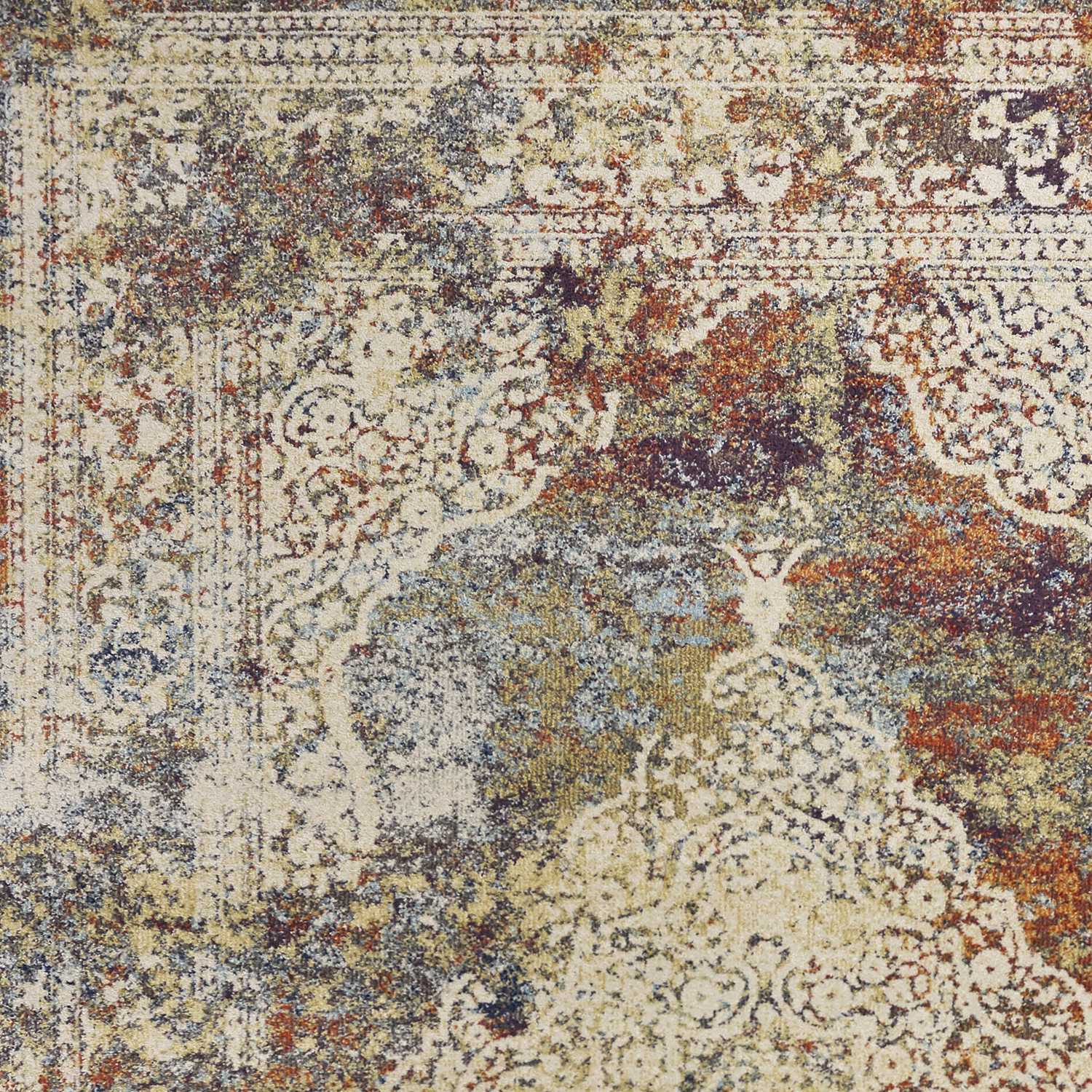 5' X 8' Ivory Navy and Orange Medallion Area Rug - Image 5