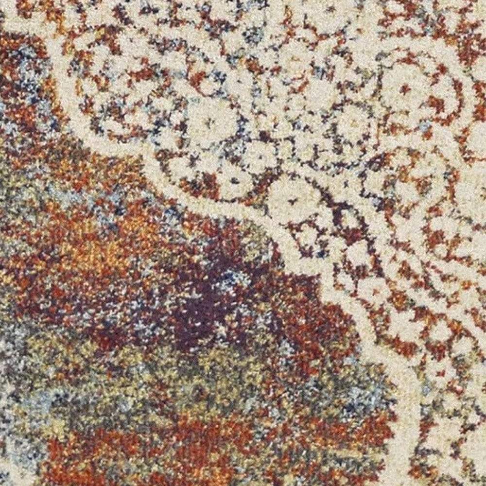 5' X 8' Ivory Navy and Orange Medallion Area Rug - Image 7