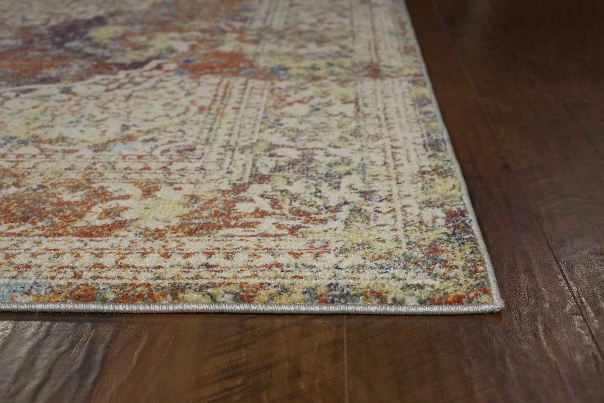 5' X 8' Ivory Navy and Orange Medallion Area Rug - Image 8