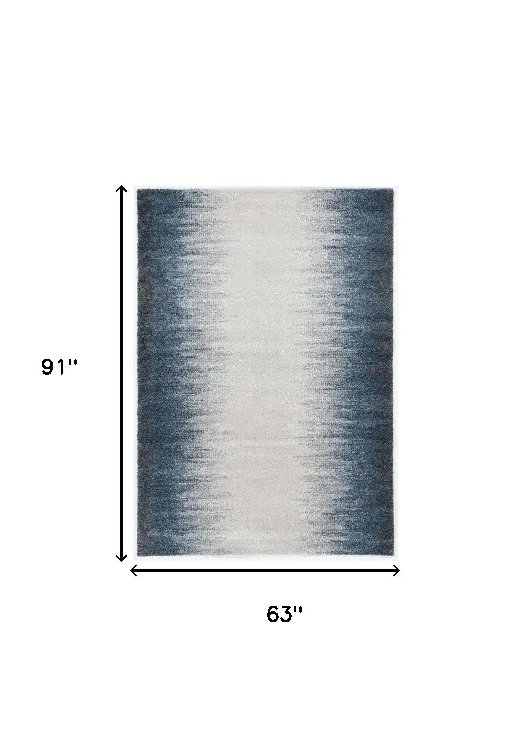 5' X 8' Ivory Or Blue Gradient Bordered Indoor Area Rug - Image 2