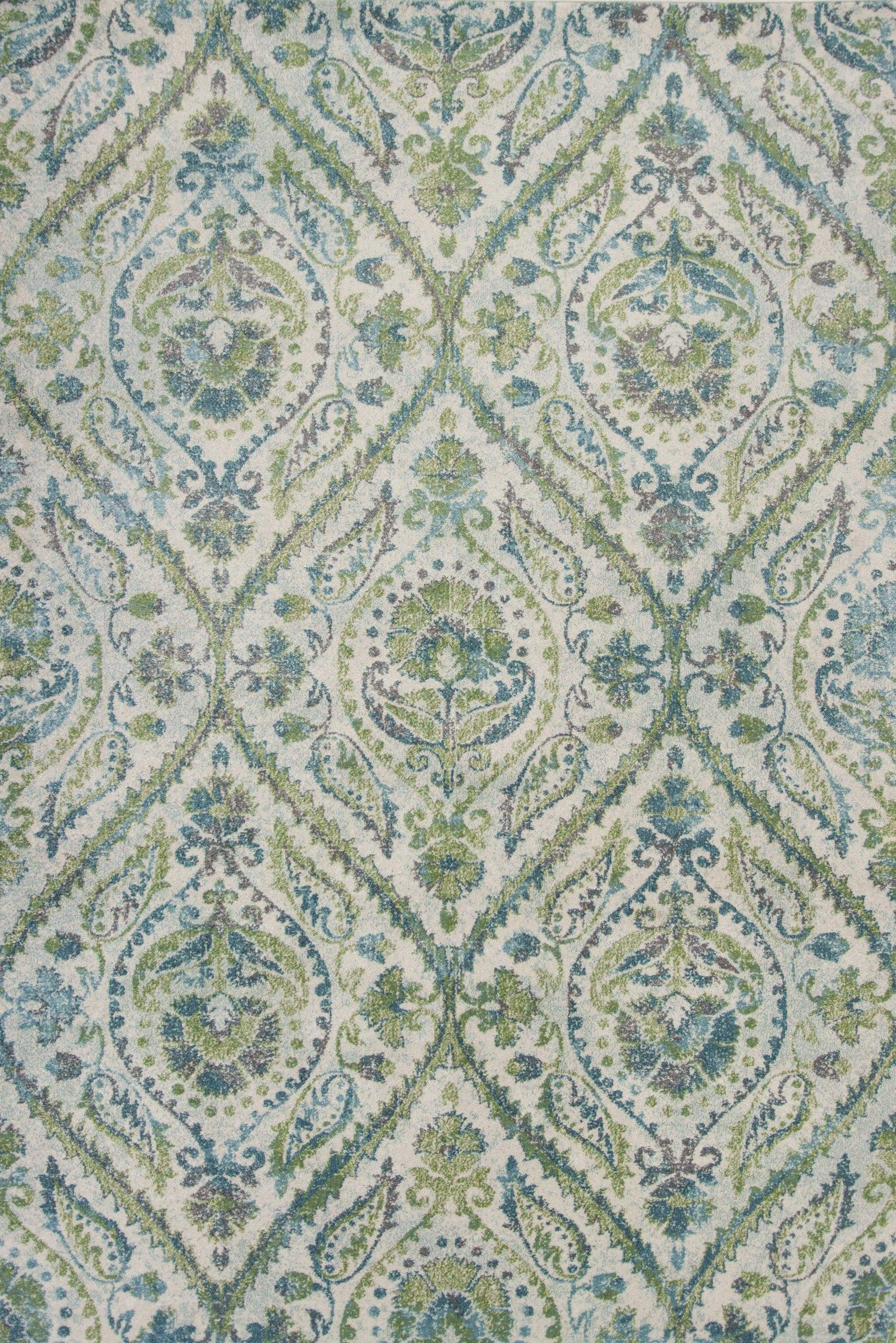 5' X 8' Ivory Or Teal Tropical Parisian Indoor Area Rug