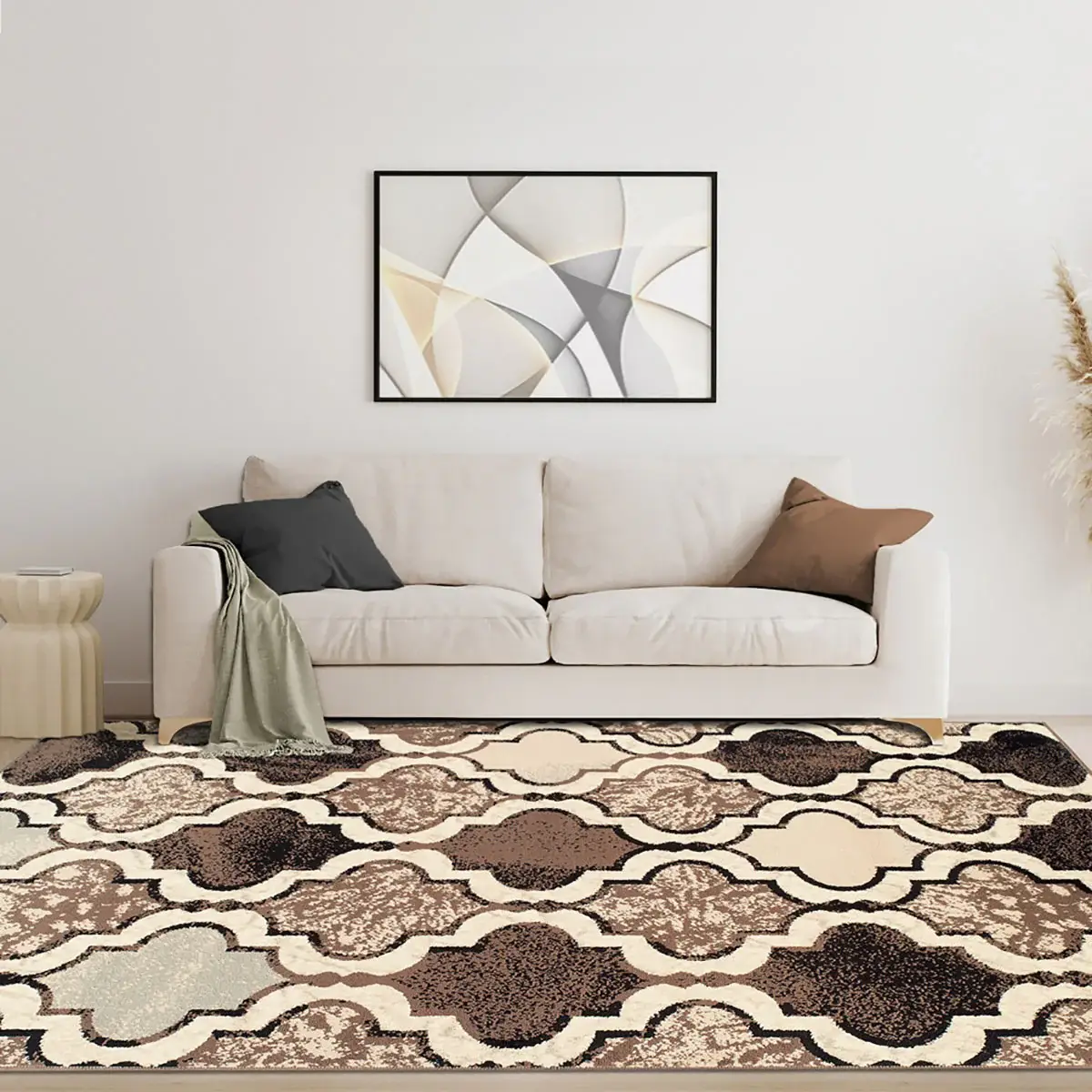 5' X 8' Ivory Quatrefoil Power Loom Distressed Stain Resistant Area Rug - Image 4