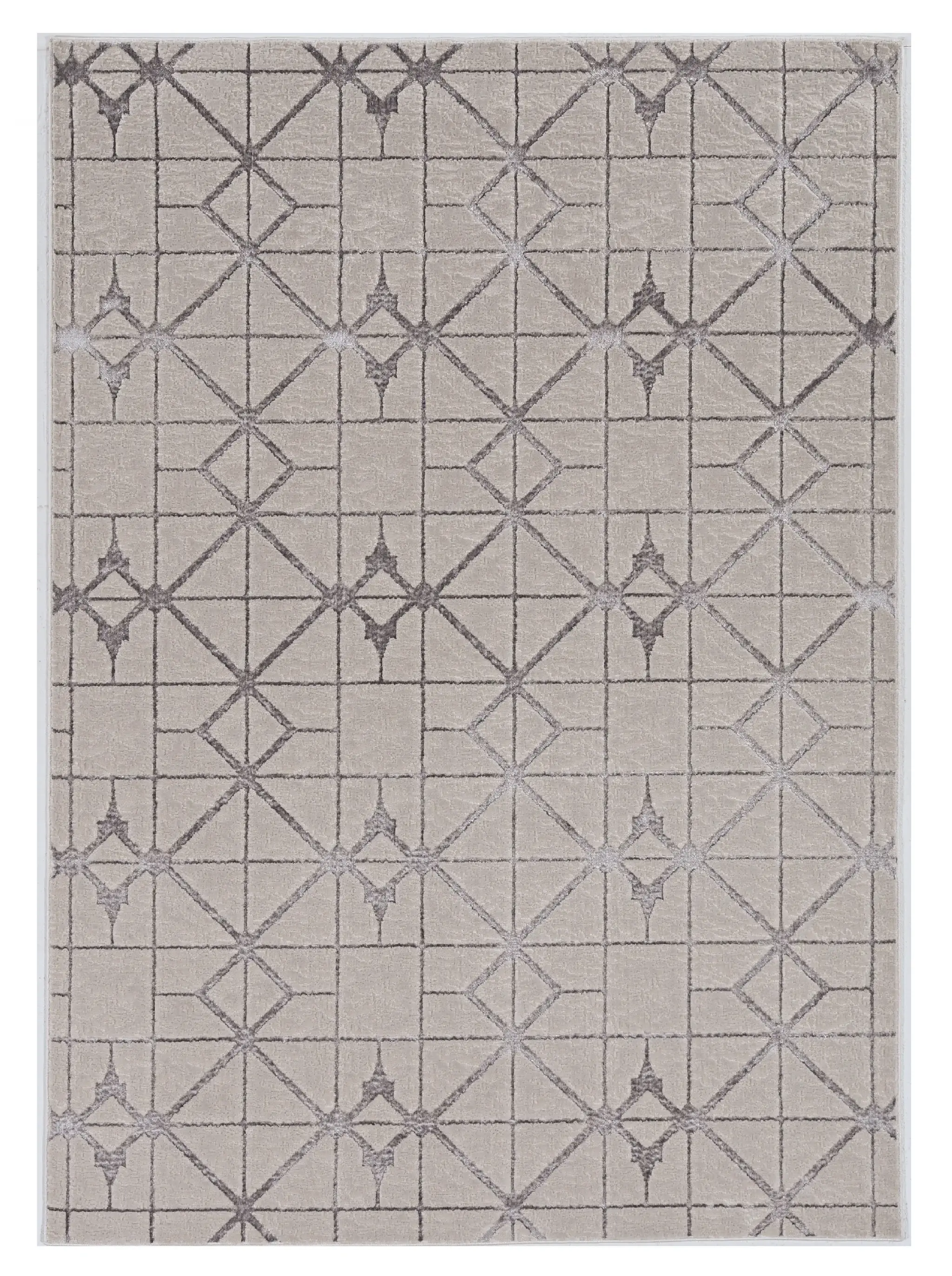 5' X 8' Ivory Silver Machine Woven Geometric Indoor Area Rug