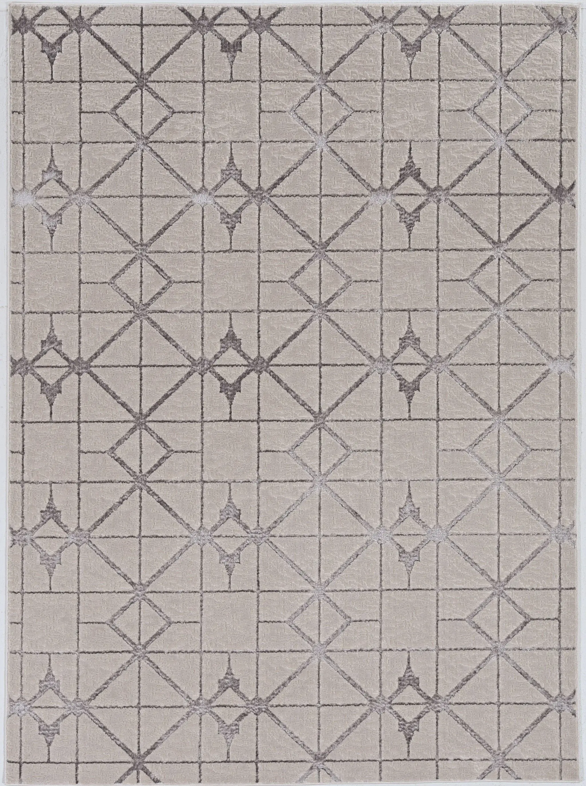 5' X 8' Ivory Silver Machine Woven Geometric Indoor Area Rug - Image 2
