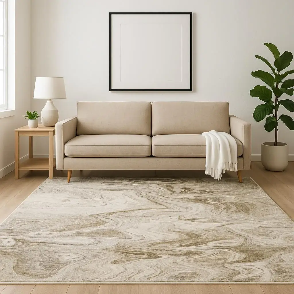 5' X 8' Ivory Tan Beige Grey And Brown Abstract Power Loom Stain Resistant Area Rug