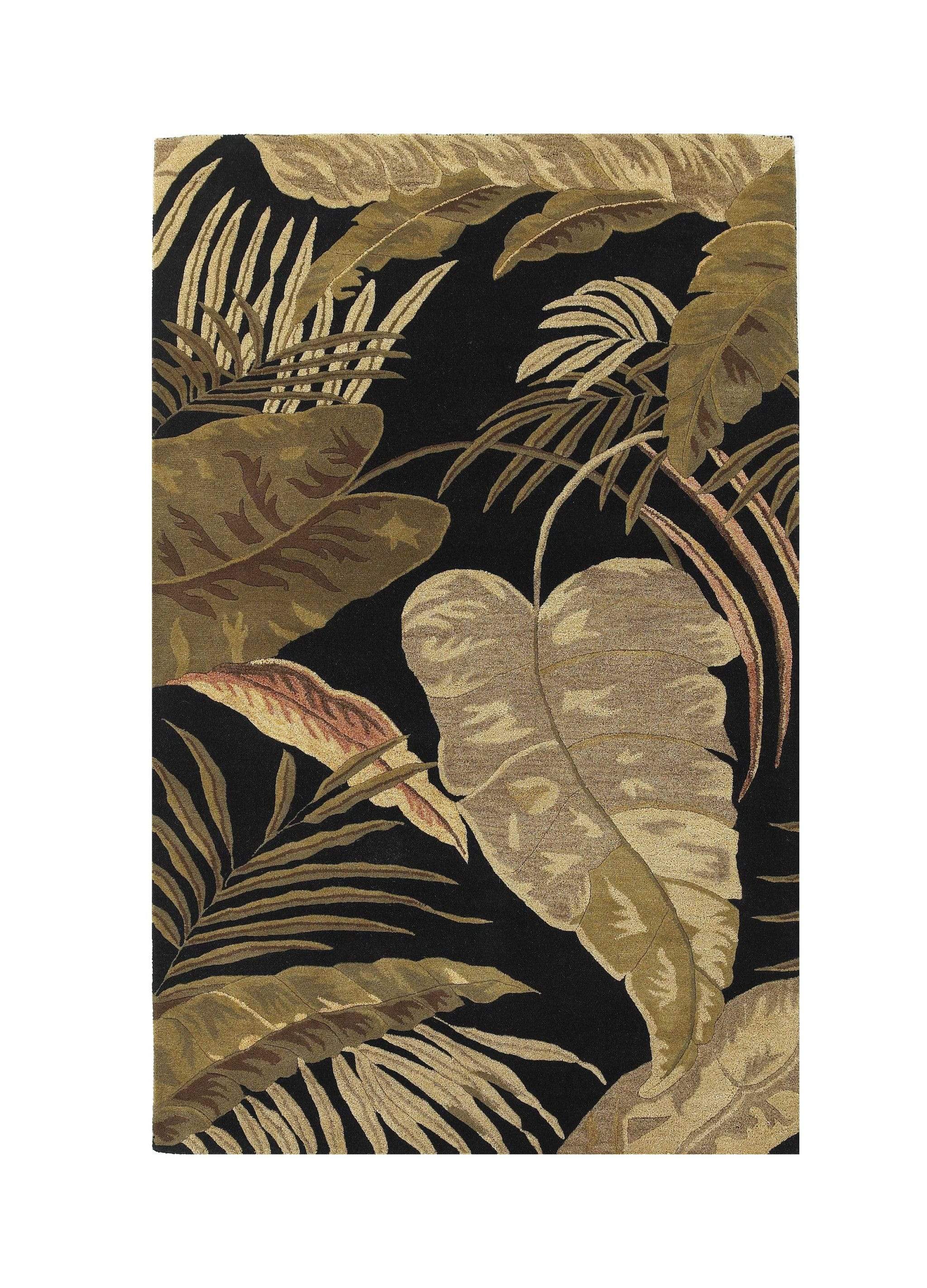 5' X 8' Midnight Black Hand Tufted Tropical Leaves Indoor Area Rug - Image 2