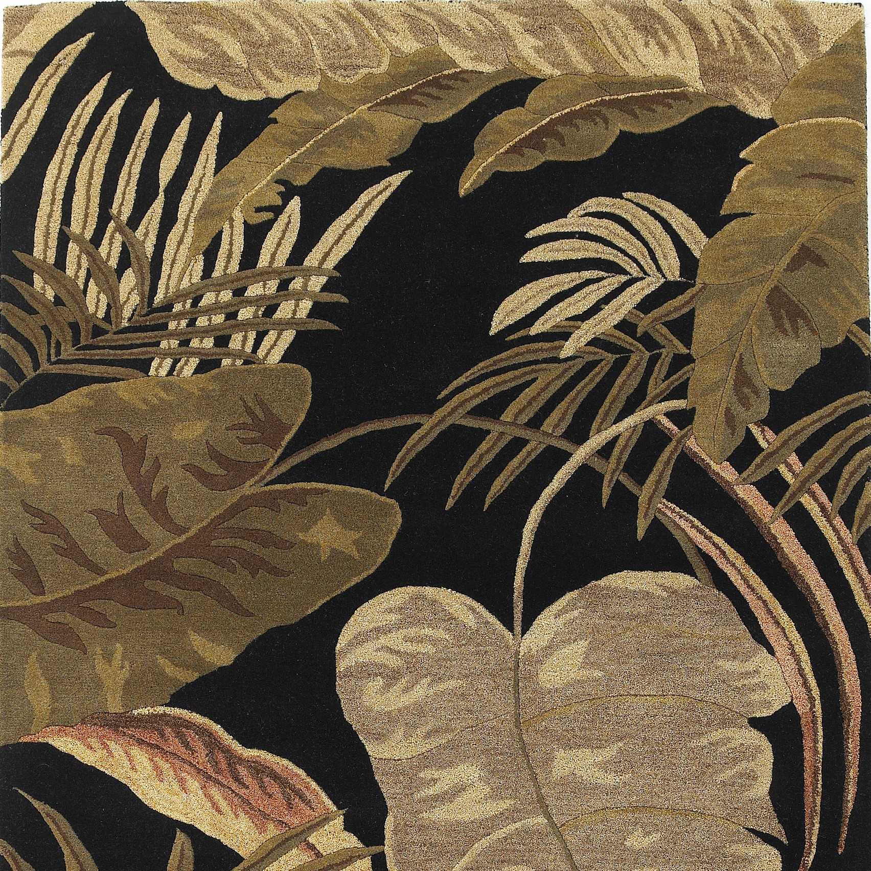 5' X 8' Midnight Black Hand Tufted Tropical Leaves Indoor Area Rug - Image 4