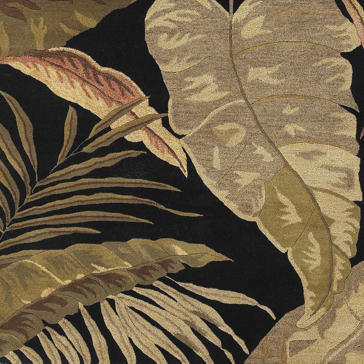 5' X 8' Midnight Black Hand Tufted Tropical Leaves Indoor Area Rug - Image 5