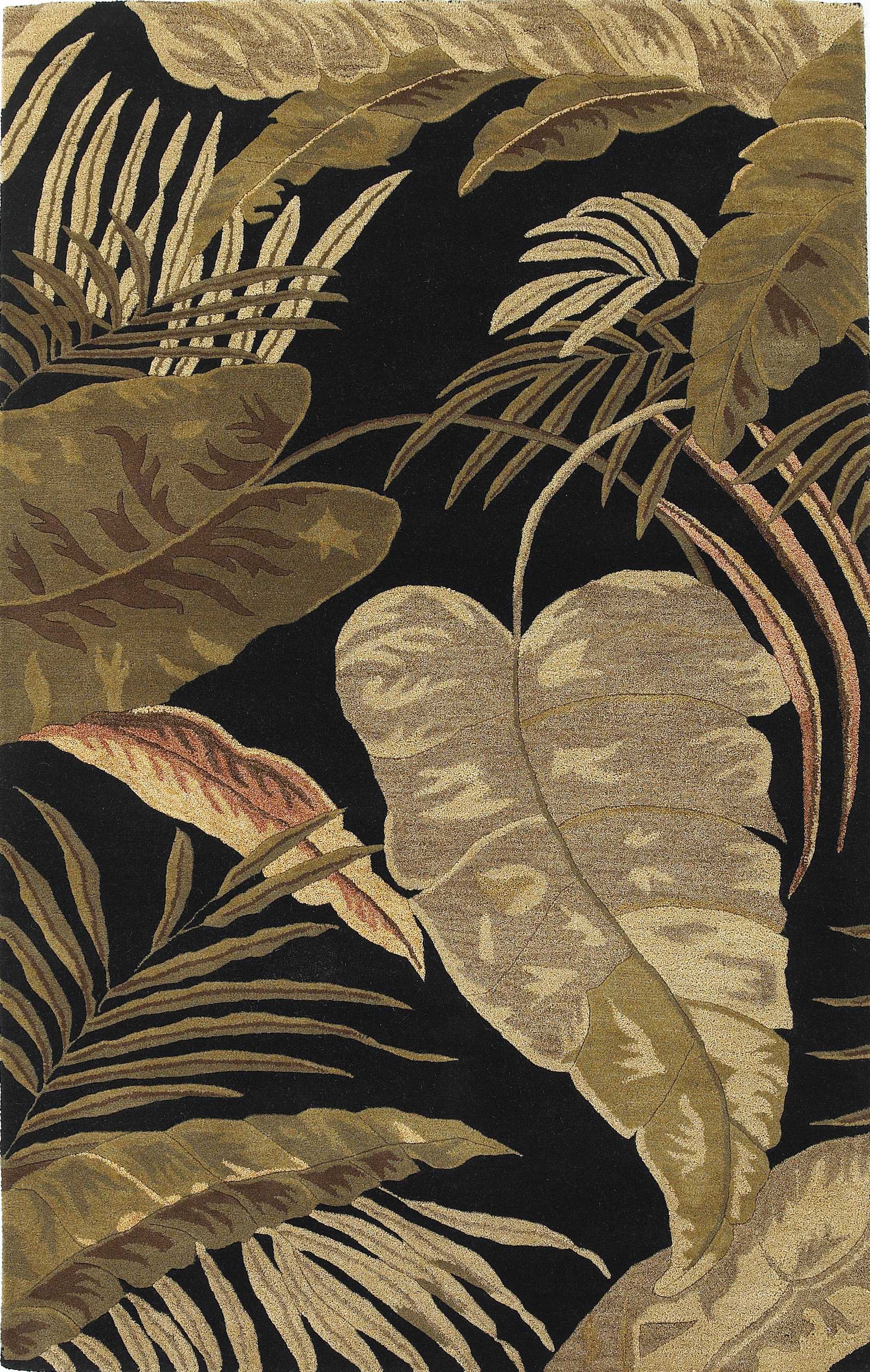 5' X 8' Midnight Black Hand Tufted Tropical Leaves Indoor Area Rug - Image 6