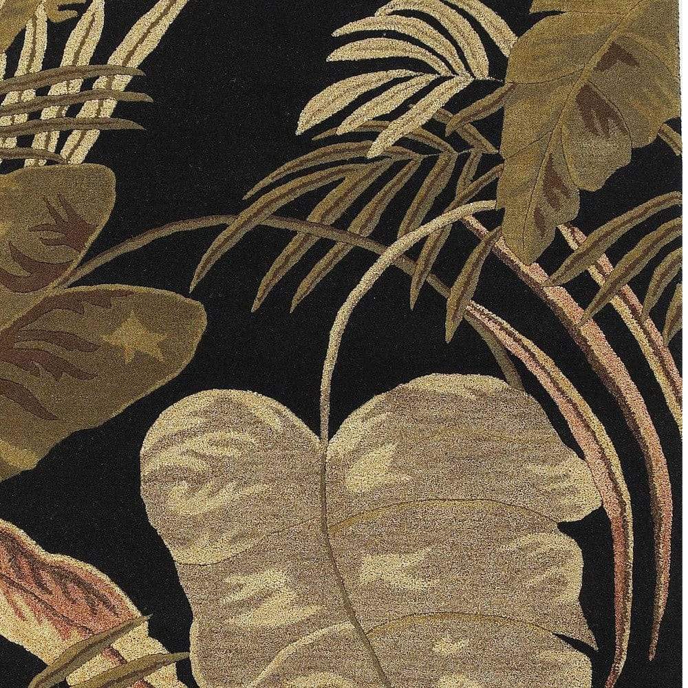 5' X 8' Midnight Black Hand Tufted Tropical Leaves Indoor Area Rug - Image 7