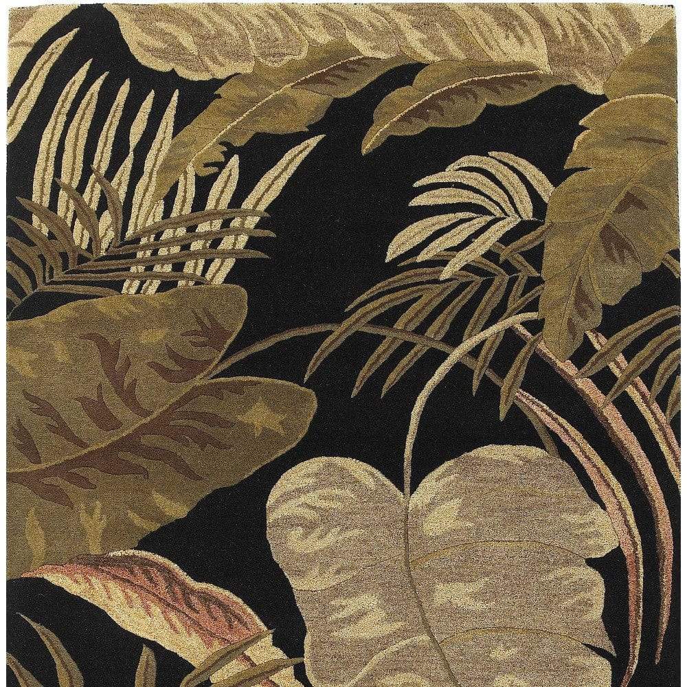 5' X 8' Midnight Black Hand Tufted Tropical Leaves Indoor Area Rug - Image 8