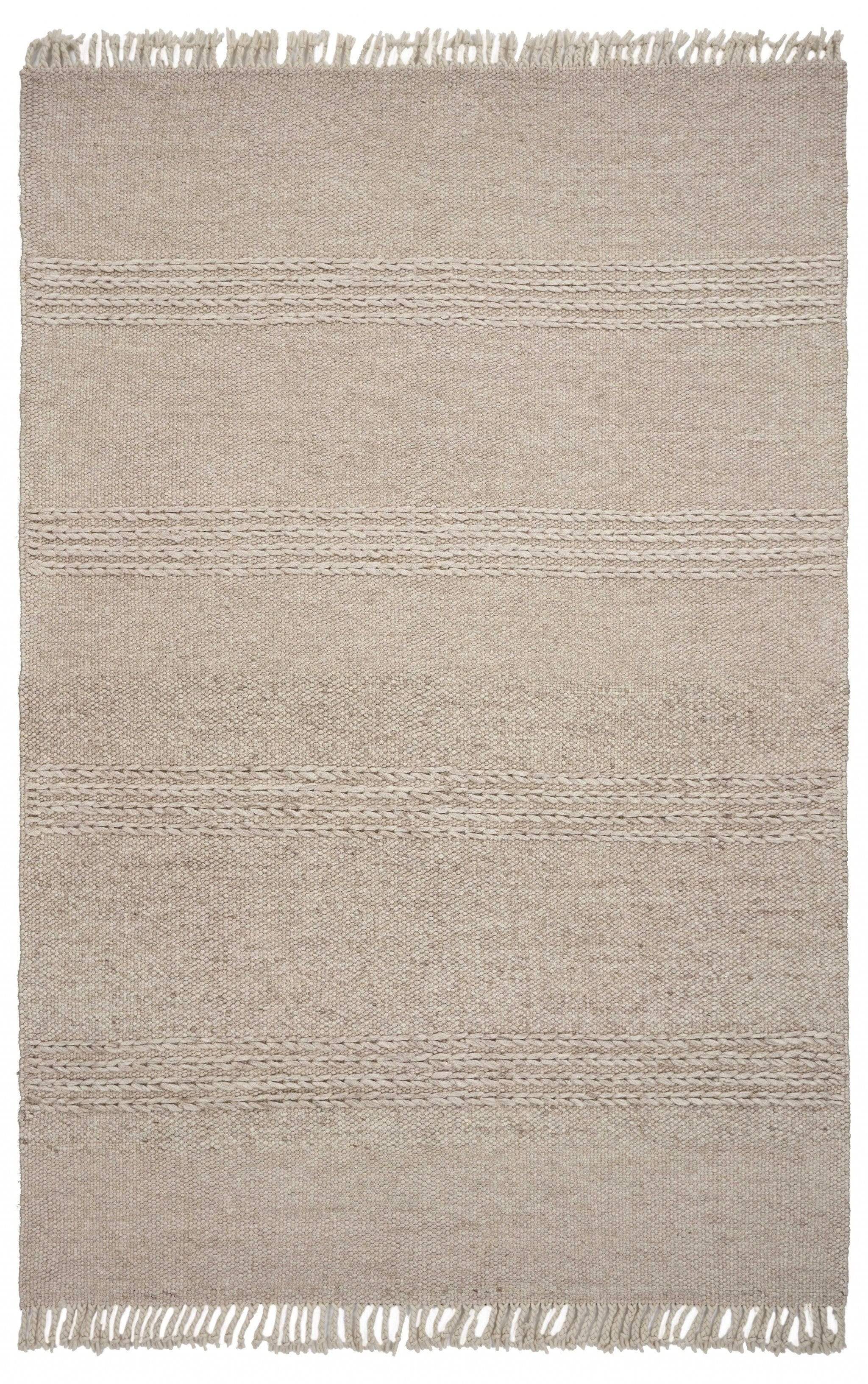 5' X 8' Natural Plain Wool Indoor Area Rug With Fringe - Image 2