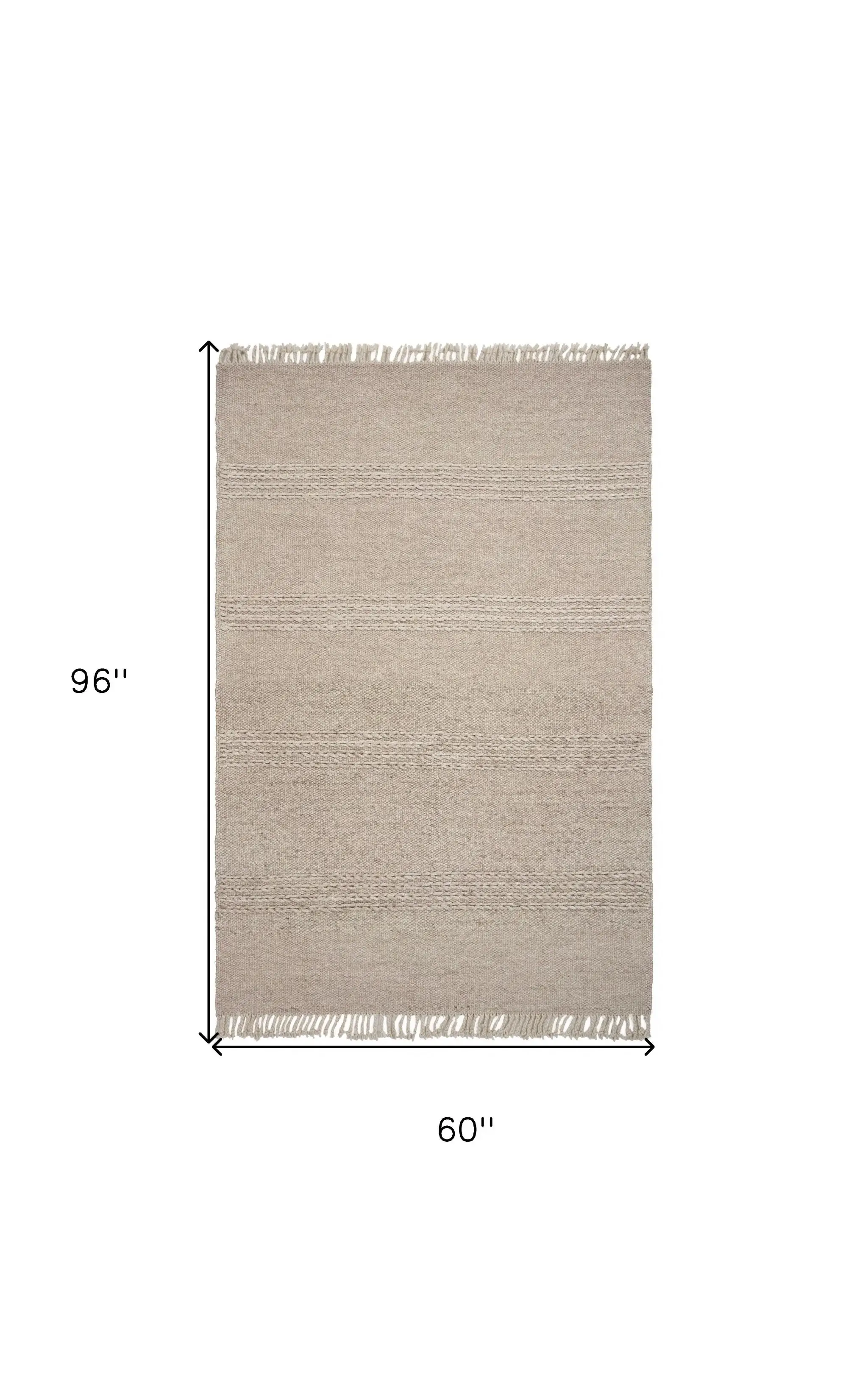 5' X 8' Natural Plain Wool Indoor Area Rug With Fringe - Image 3