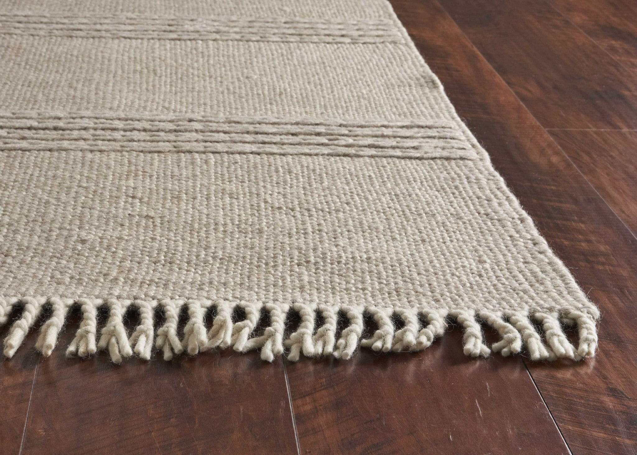 5' X 8' Natural Plain Wool Indoor Area Rug With Fringe - Image 6