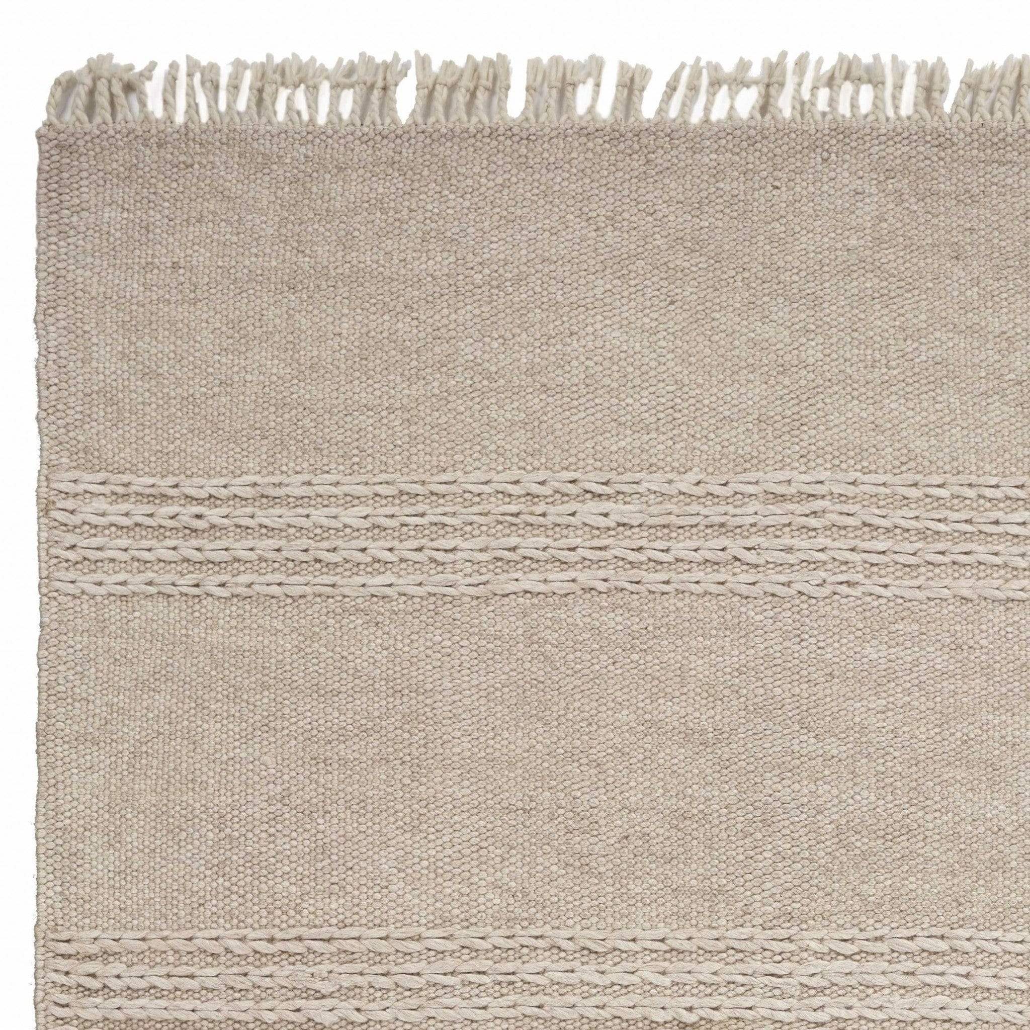 5' X 8' Natural Plain Wool Indoor Area Rug With Fringe - Image 8