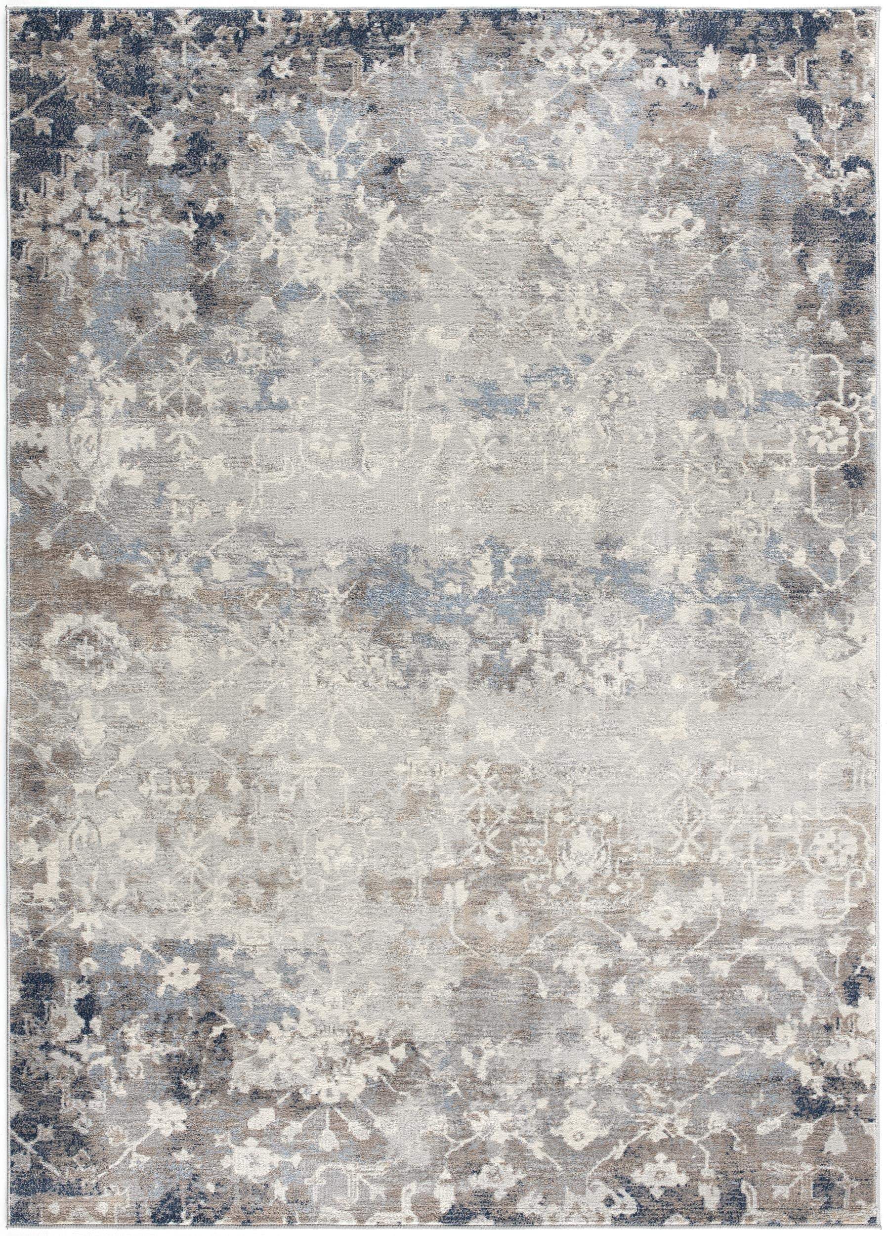 5' X 8' Navy And Beige Distressed Vines Area Rug - Image 2