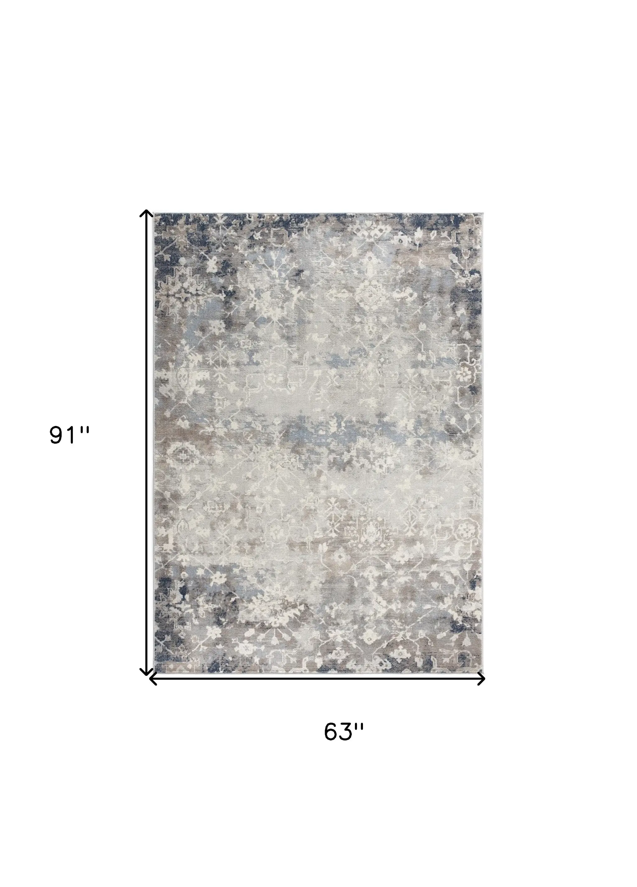 5' X 8' Navy And Beige Distressed Vines Area Rug - Image 3