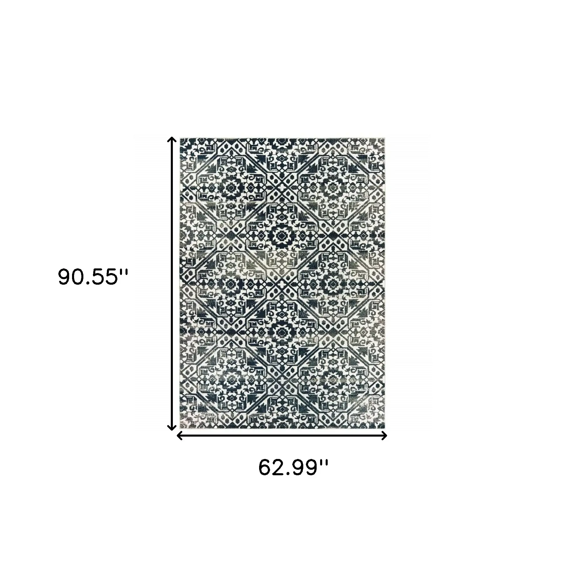5' X 8' Navy And Ivory Geometric Power Loom Stain Resistant Area Rug - Image 3