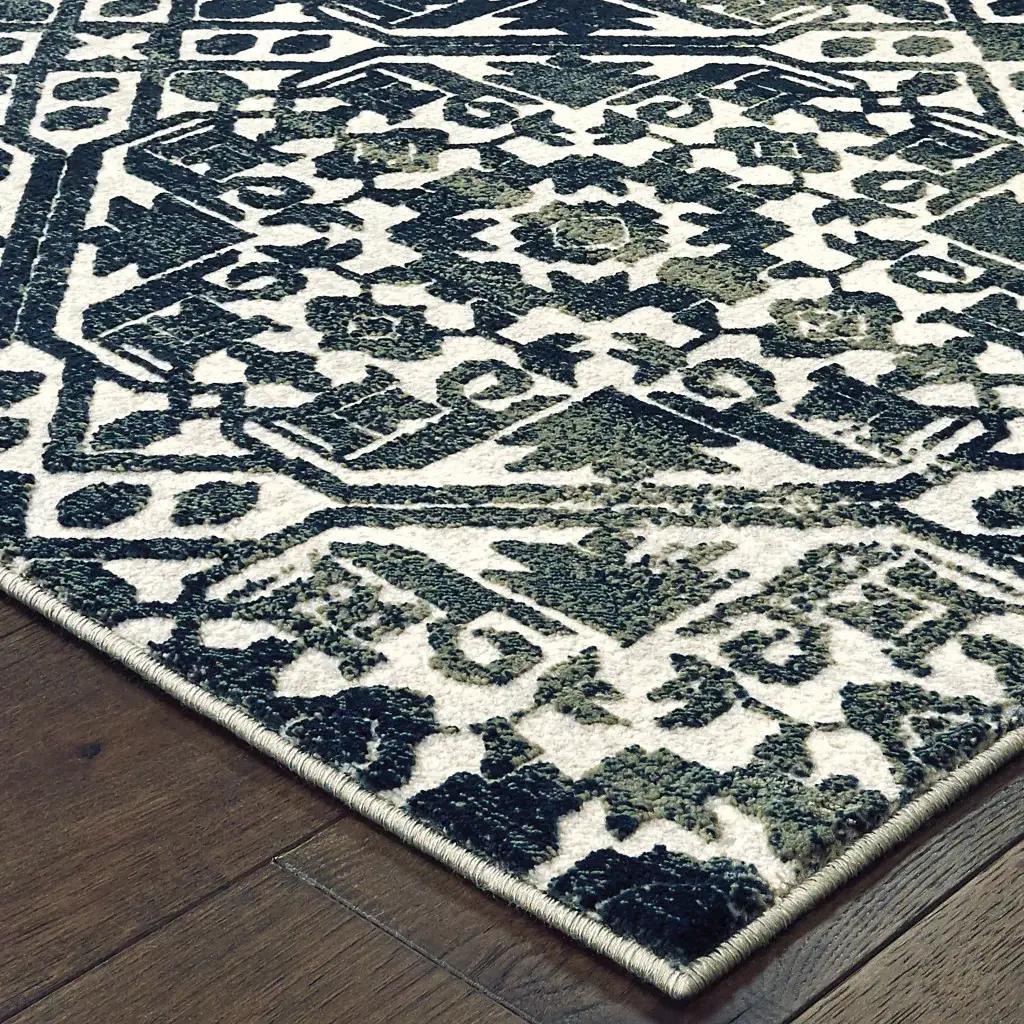 5' X 8' Navy And Ivory Geometric Power Loom Stain Resistant Area Rug - Image 4