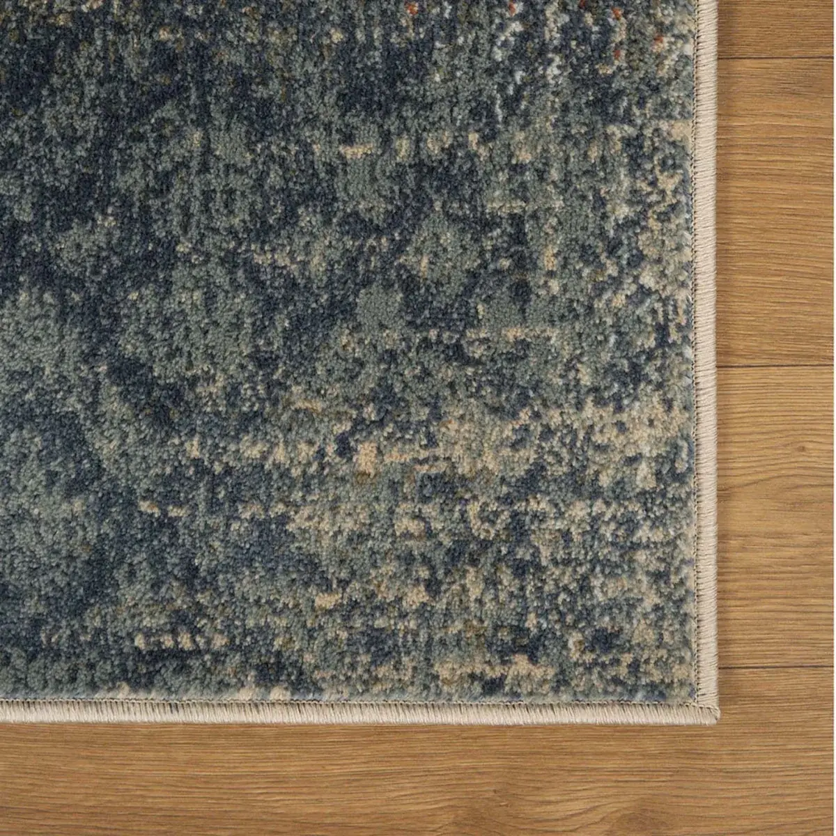 5' X 8' Navy And Salmon Damask Distressed Stain Resistant Area Rug - Image 2
