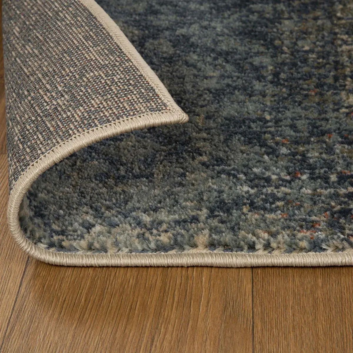 5' X 8' Navy And Salmon Damask Distressed Stain Resistant Area Rug - Image 4