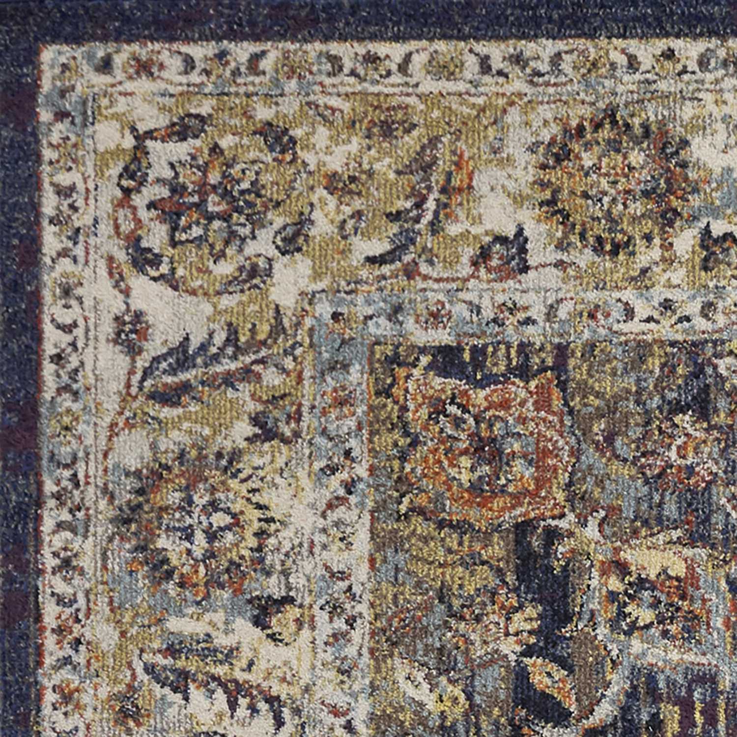 5' X 8' Navy Gold and Ivory Floral Medallion Area Rug - Image 2