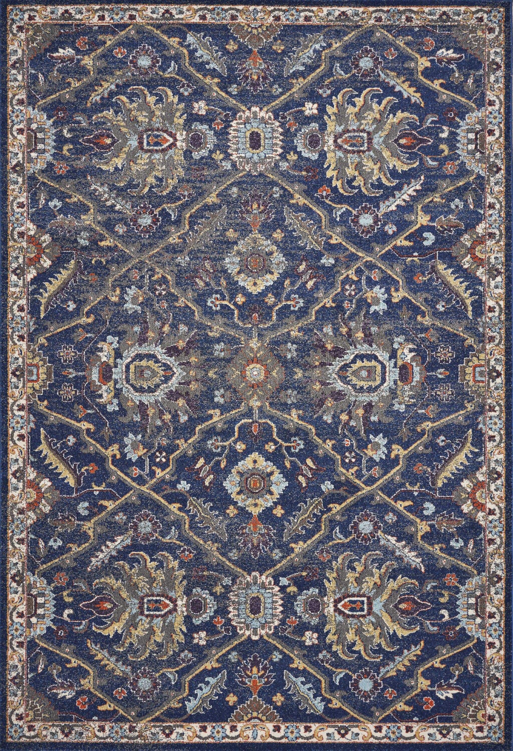5' X 8' Navy Gold and Ivory Oriental Area Rug - Image 2