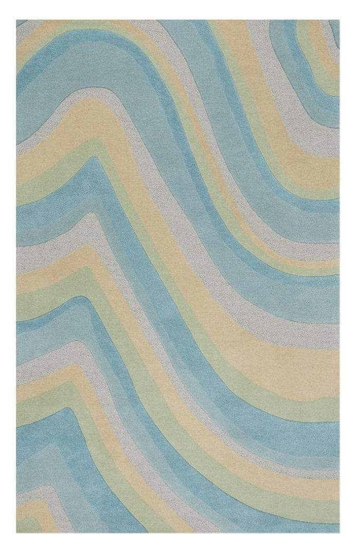 5' X 8' Ocean Blue Beige Hand Tufted Abstract Waves Indoor Area Rug - Image 2