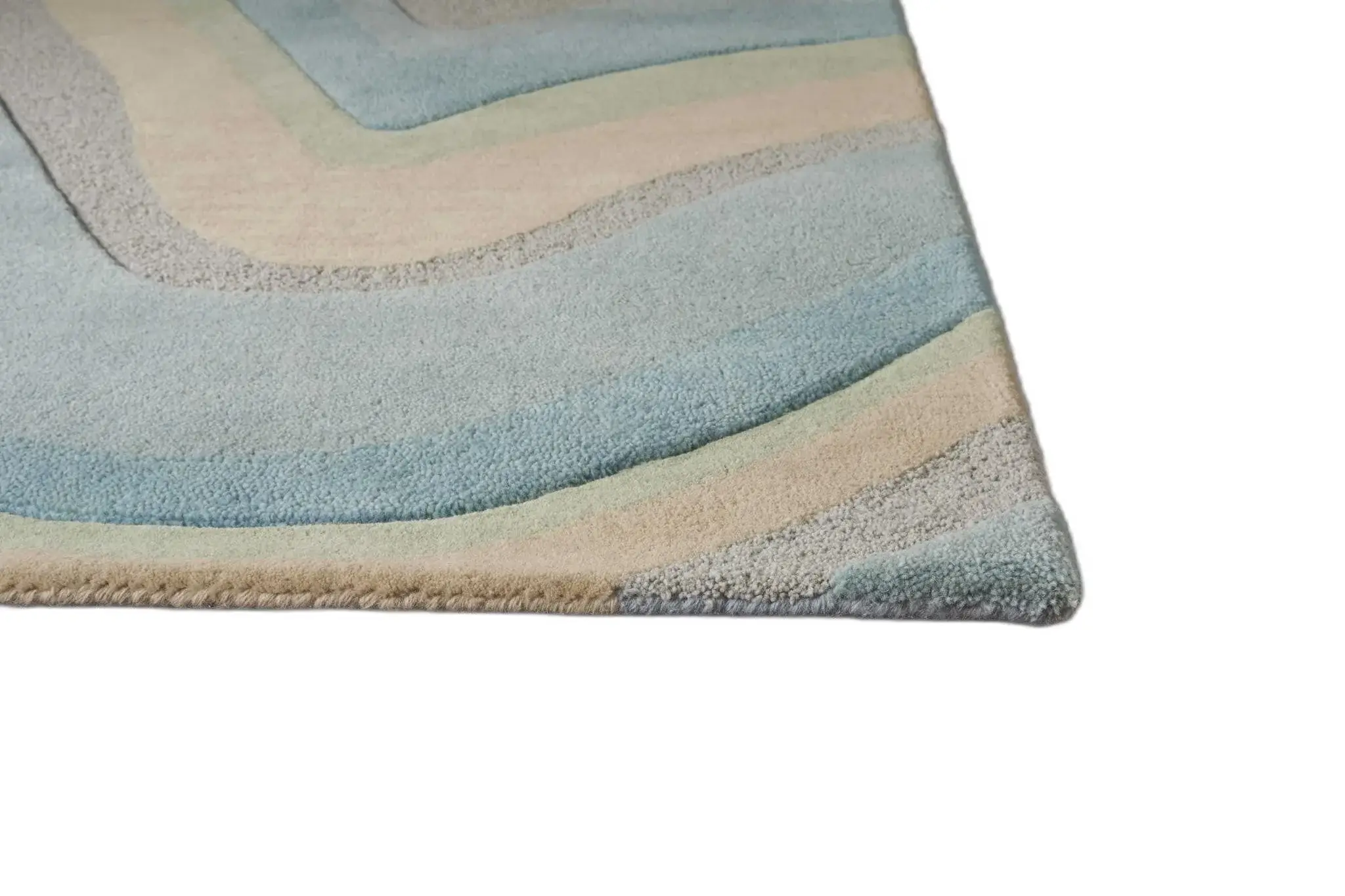5' X 8' Ocean Blue Beige Hand Tufted Abstract Waves Indoor Area Rug - Image 4