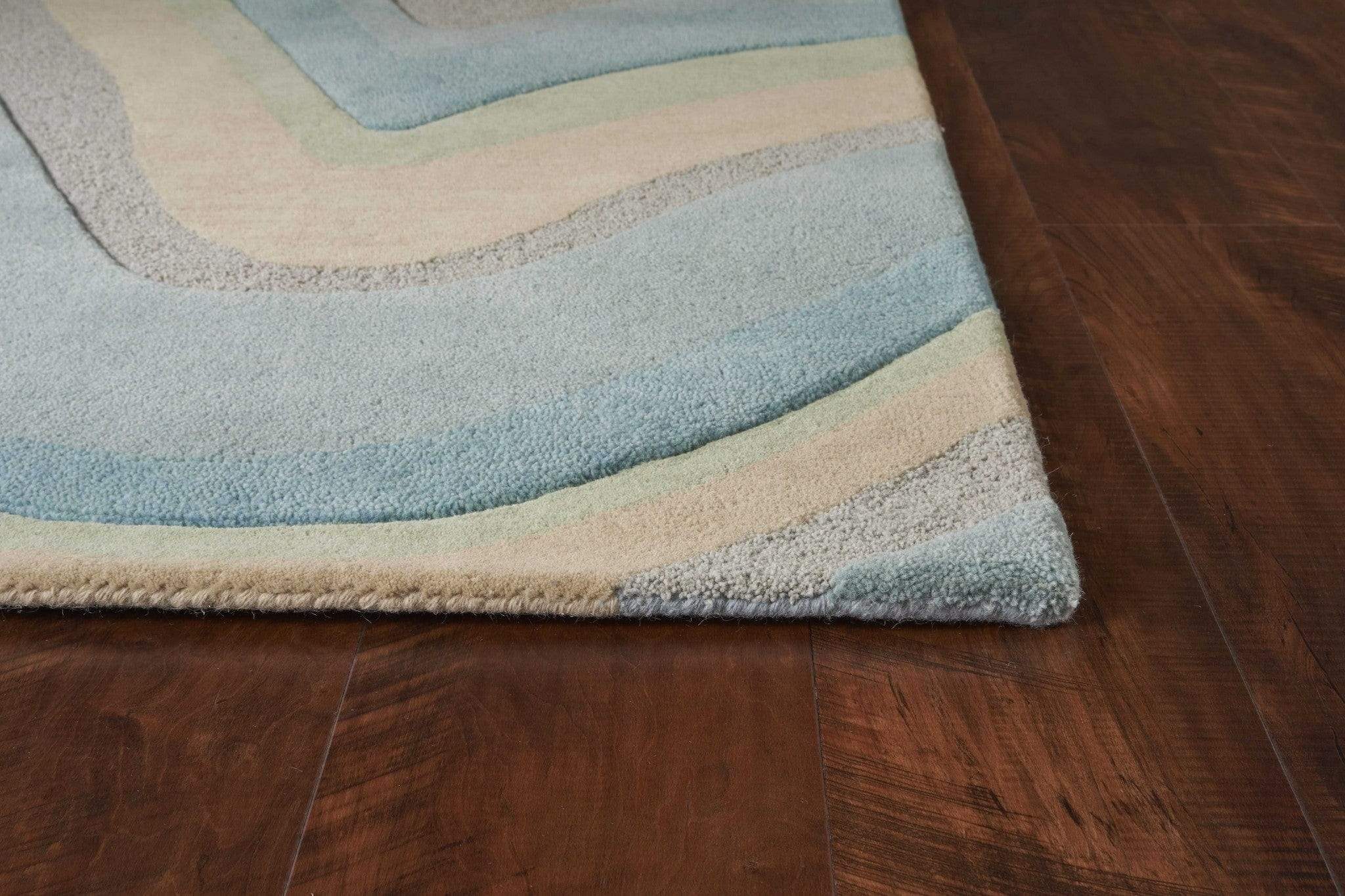 5' X 8' Ocean Blue Beige Hand Tufted Abstract Waves Indoor Area Rug - Image 7