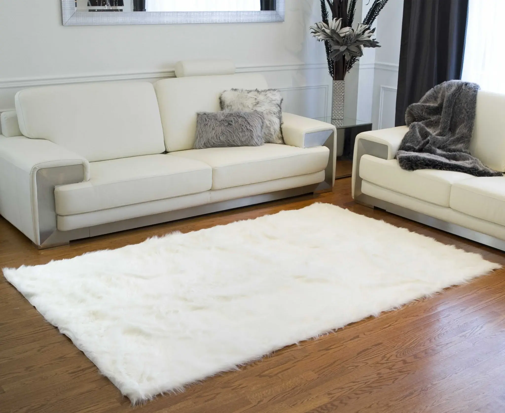 5' X 8' Off White Faux Fur Flokati Area Rug - Image 6