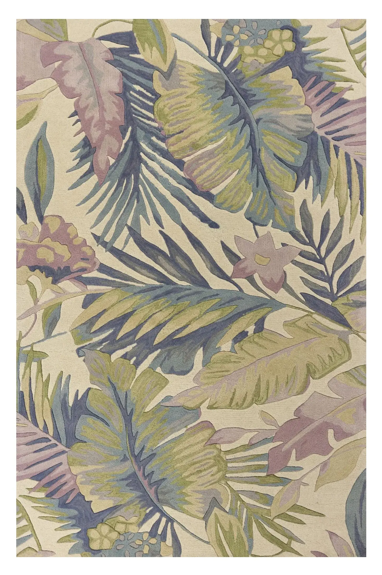 5' X 8' Pastel Ivory Hand Tufted Tropical Plants Indoor Area Rug - Image 2
