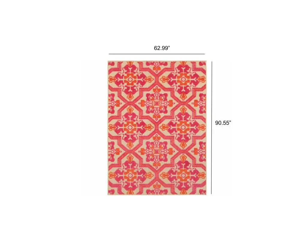 5' X 8' Pink and Orange Moroccan Indoor Outdoor Area Rug - Image 5