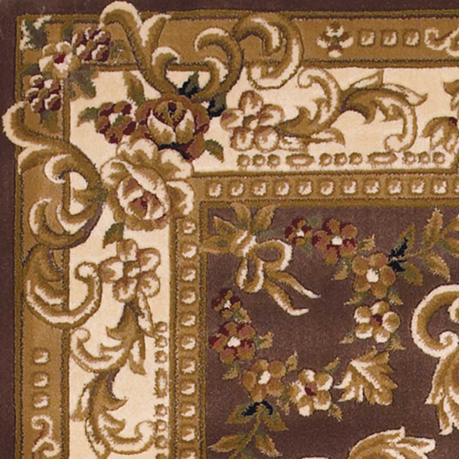 5' X 8' Plum Ivory Machine Woven Hand Carved Floral Medallion Indoor Area Rug - Image 2