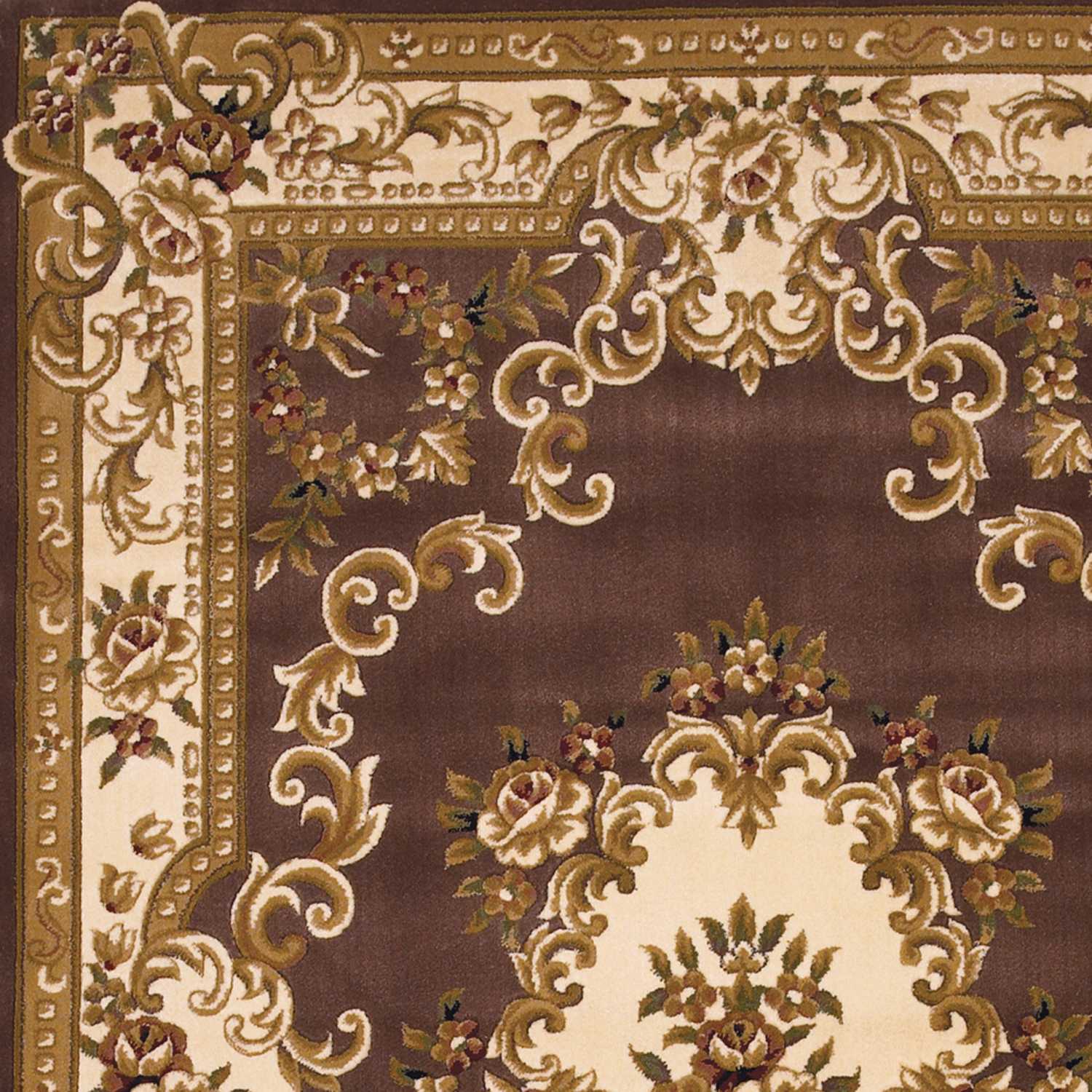 5' X 8' Plum Ivory Machine Woven Hand Carved Floral Medallion Indoor Area Rug - Image 3